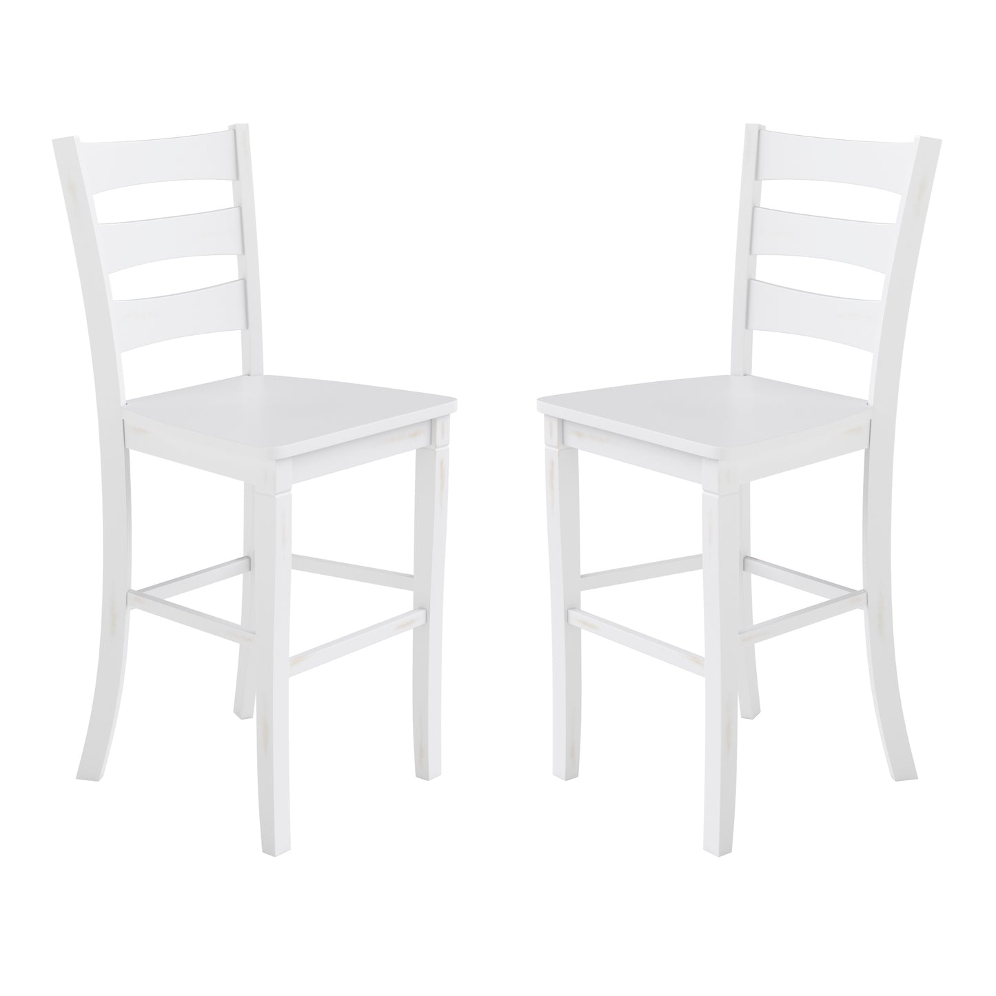 Liesel Set of 2 Commercial Grade Wooden Classic Ladderback Bar Height Barstool with Solid Wood Seat, Antique White Wash White Wash