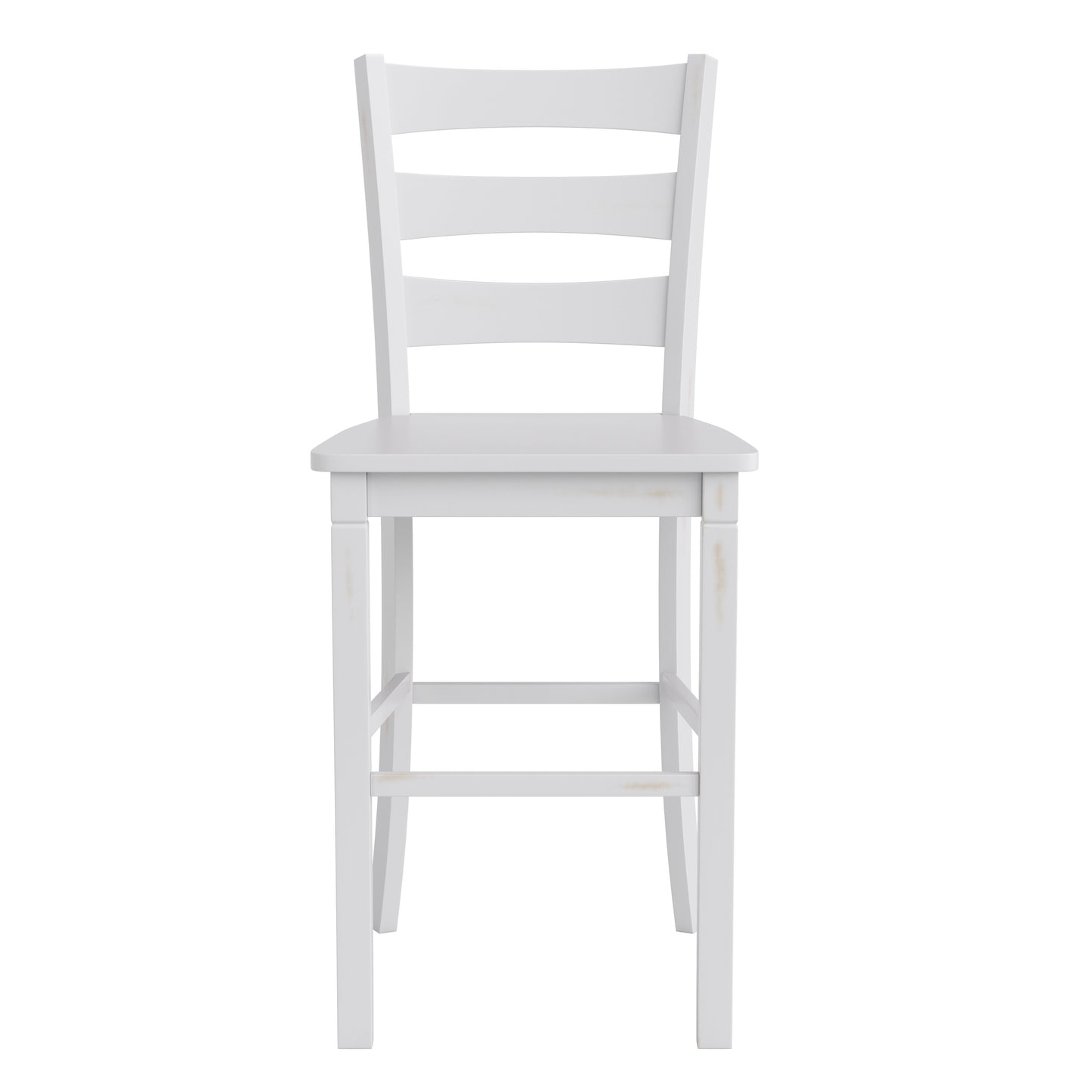 Liesel Set of 2 Commercial Grade Wooden Classic Ladderback Bar Height Barstool with Solid Wood Seat, Antique White Wash White Wash