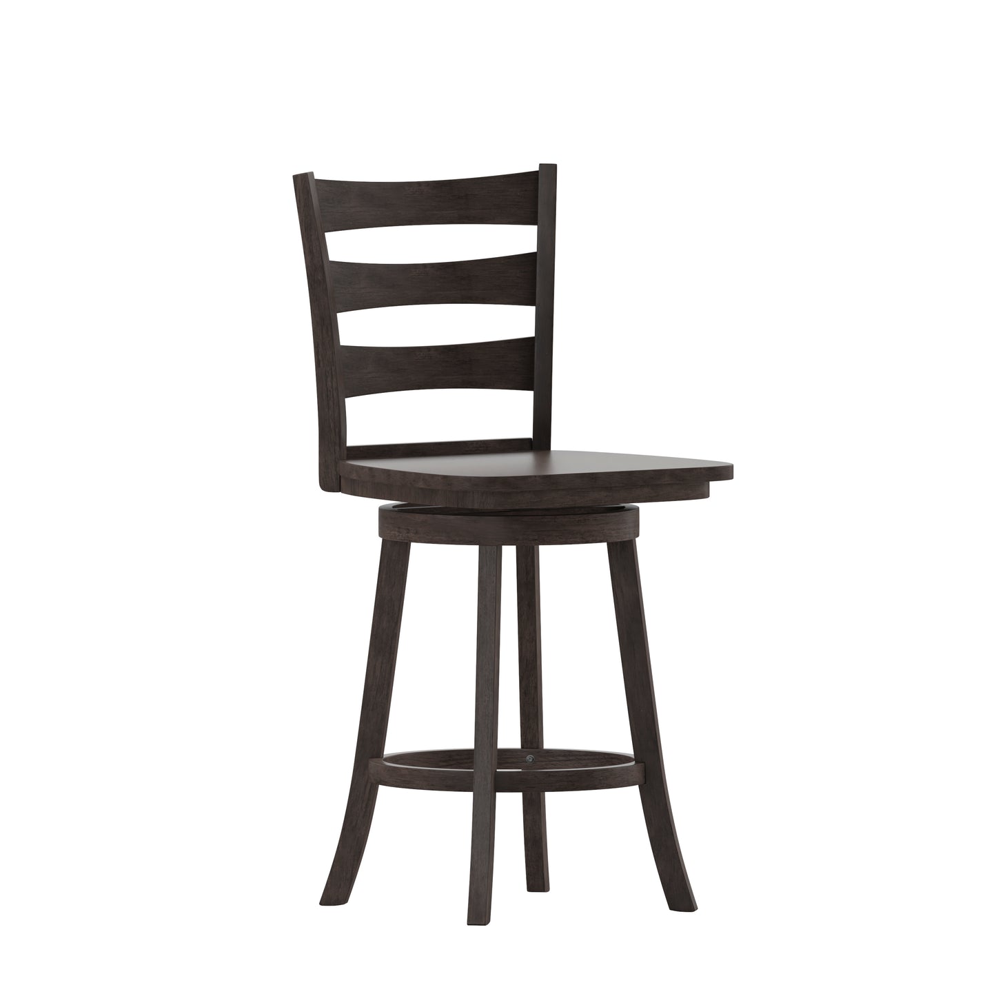 Liesel Commercial Grade Wooden Classic Ladderback Swivel Counter Height Barstool with Solid Wood Seat, Gray Wash Walnut Gray Wash Walnut ES-UN-31WS-24-GY-GG