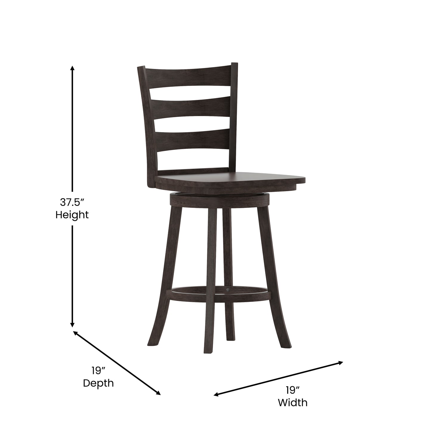 Liesel Commercial Grade Wooden Classic Ladderback Swivel Counter Height Barstool with Solid Wood Seat, Gray Wash Walnut Gray Wash Walnut ES-UN-31WS-24-GY-GG