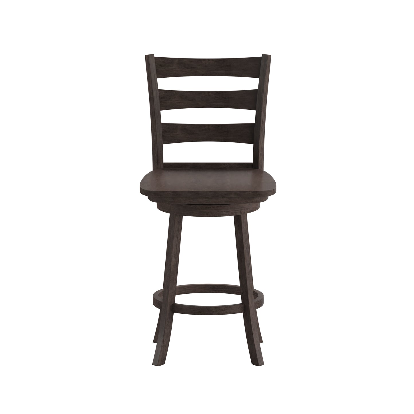 Liesel Commercial Grade Wooden Classic Ladderback Swivel Counter Height Barstool with Solid Wood Seat, Gray Wash Walnut Gray Wash Walnut ES-UN-31WS-24-GY-GG