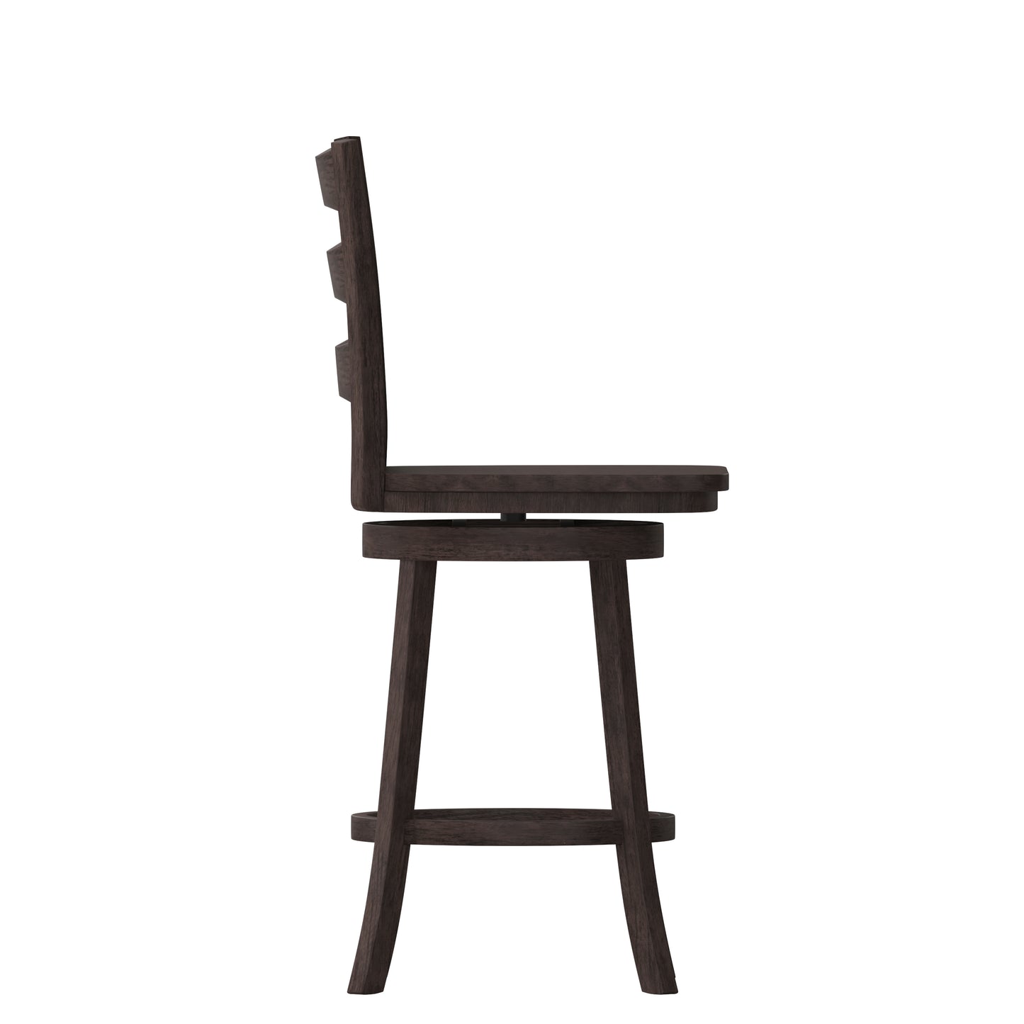 Liesel Commercial Grade Wooden Classic Ladderback Swivel Counter Height Barstool with Solid Wood Seat, Gray Wash Walnut Gray Wash Walnut ES-UN-31WS-24-GY-GG