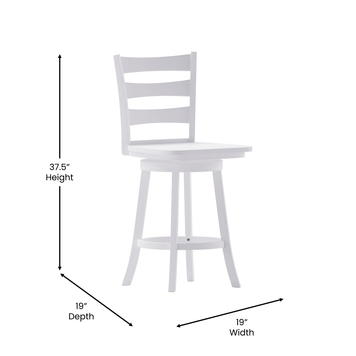 Liesel Commercial Grade Wooden Classic Ladderback Swivel Counter Height Barstool with Solid Wood Seat, Antique White Wash White Wash