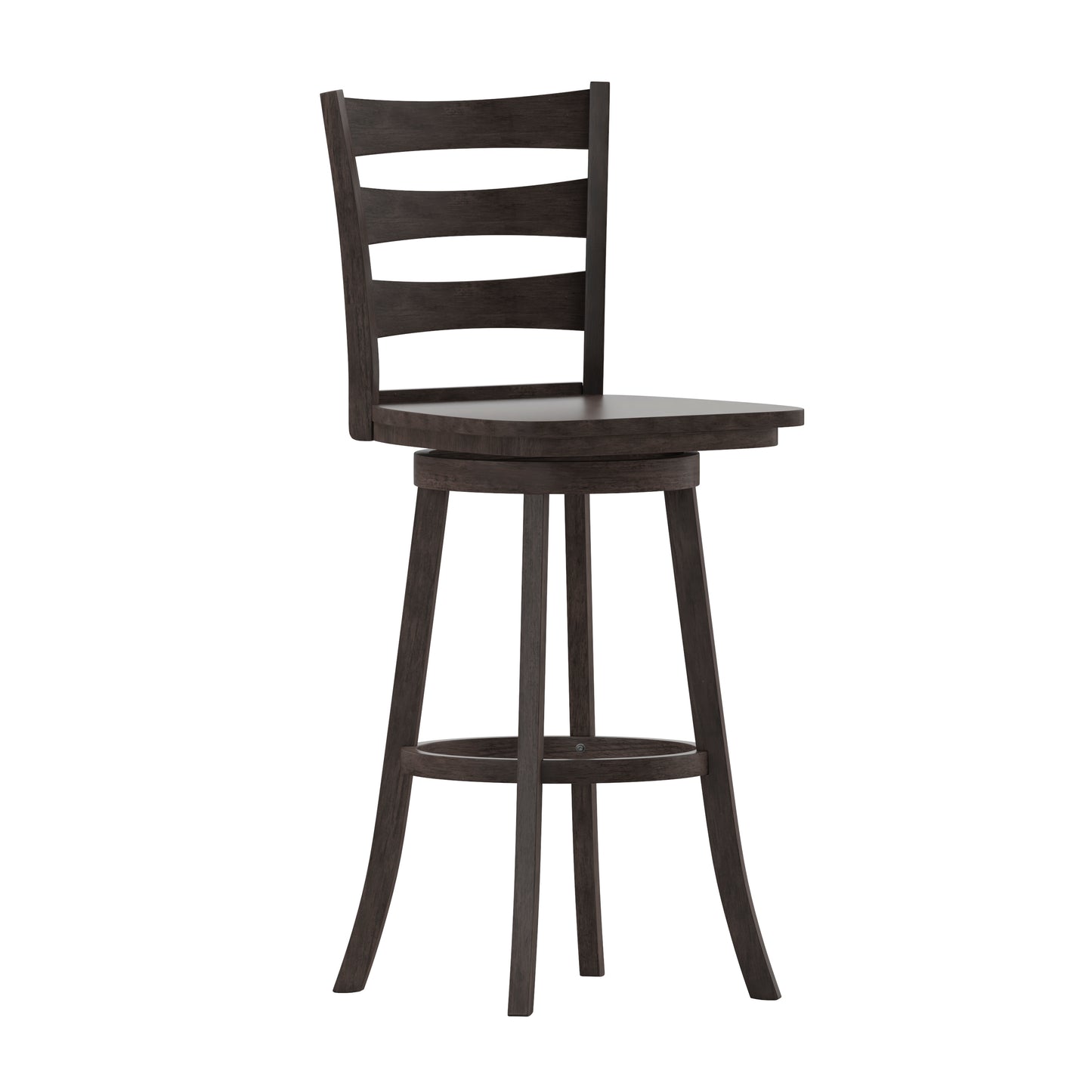 Liesel Commercial Grade Wooden Classic Ladderback Swivel Bar Height Barstool with Solid Wood Seat, Gray Wash Walnut Gray Wash Walnut