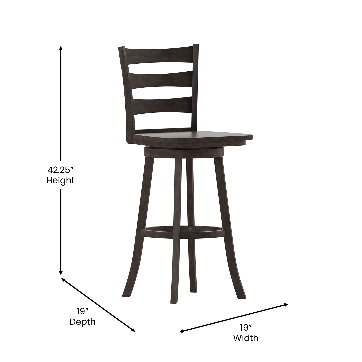 Liesel Commercial Grade Wooden Classic Ladderback Swivel Bar Height Barstool with Solid Wood Seat, Gray Wash Walnut Gray Wash Walnut