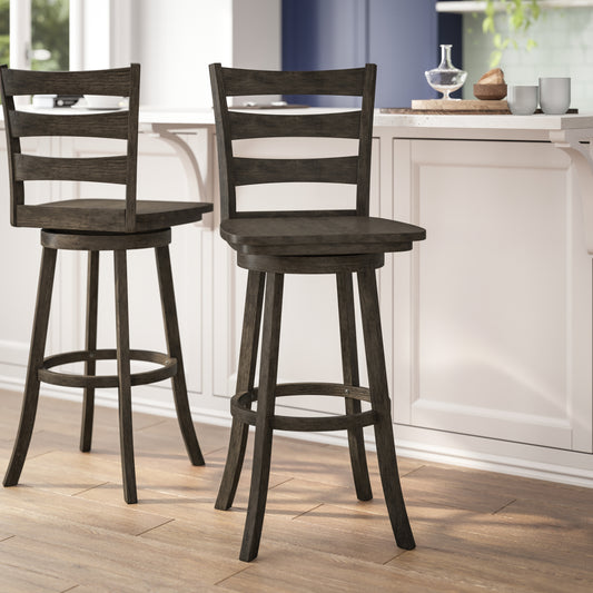 Liesel Commercial Grade Wooden Classic Ladderback Swivel Bar Height Barstool with Solid Wood Seat, Gray Wash Walnut Gray Wash Walnut