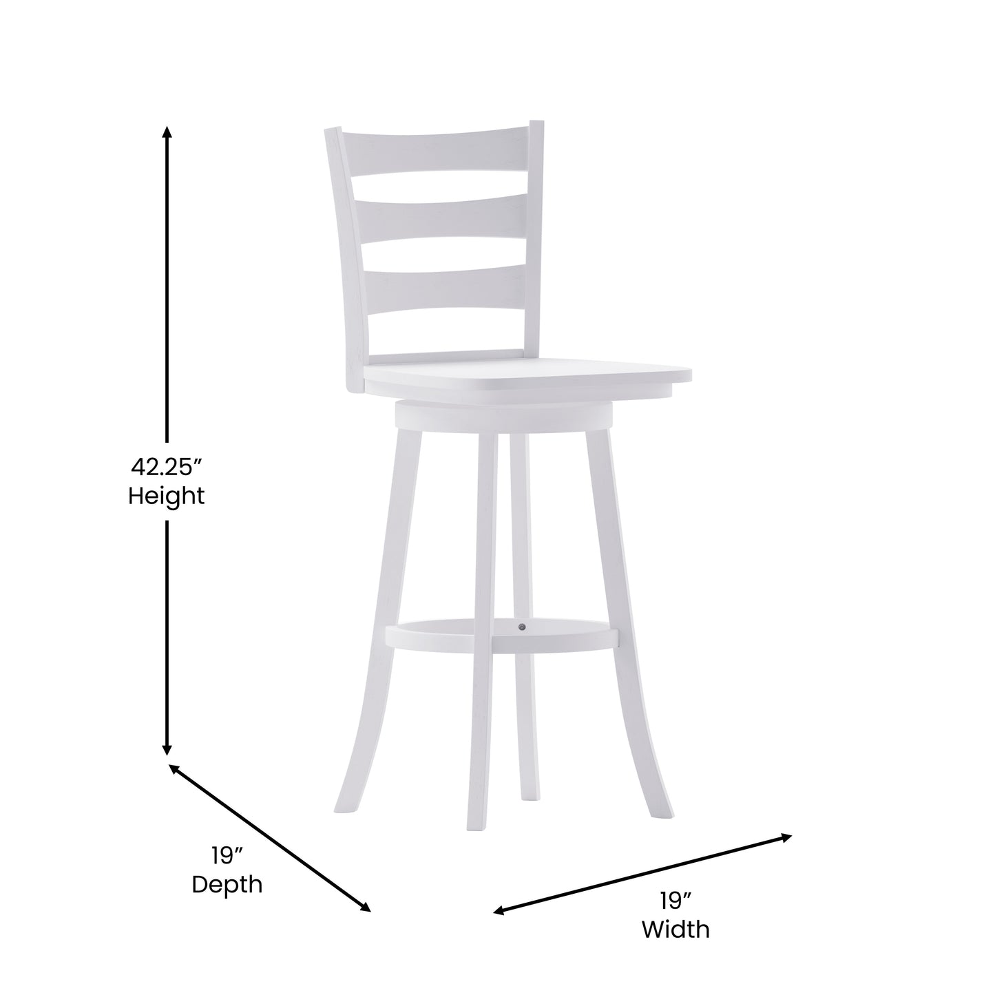 Liesel Commercial Grade Wooden Classic Ladderback Swivel Bar Height Barstool with Solid Wood Seat, Antique White Wash White Wash
