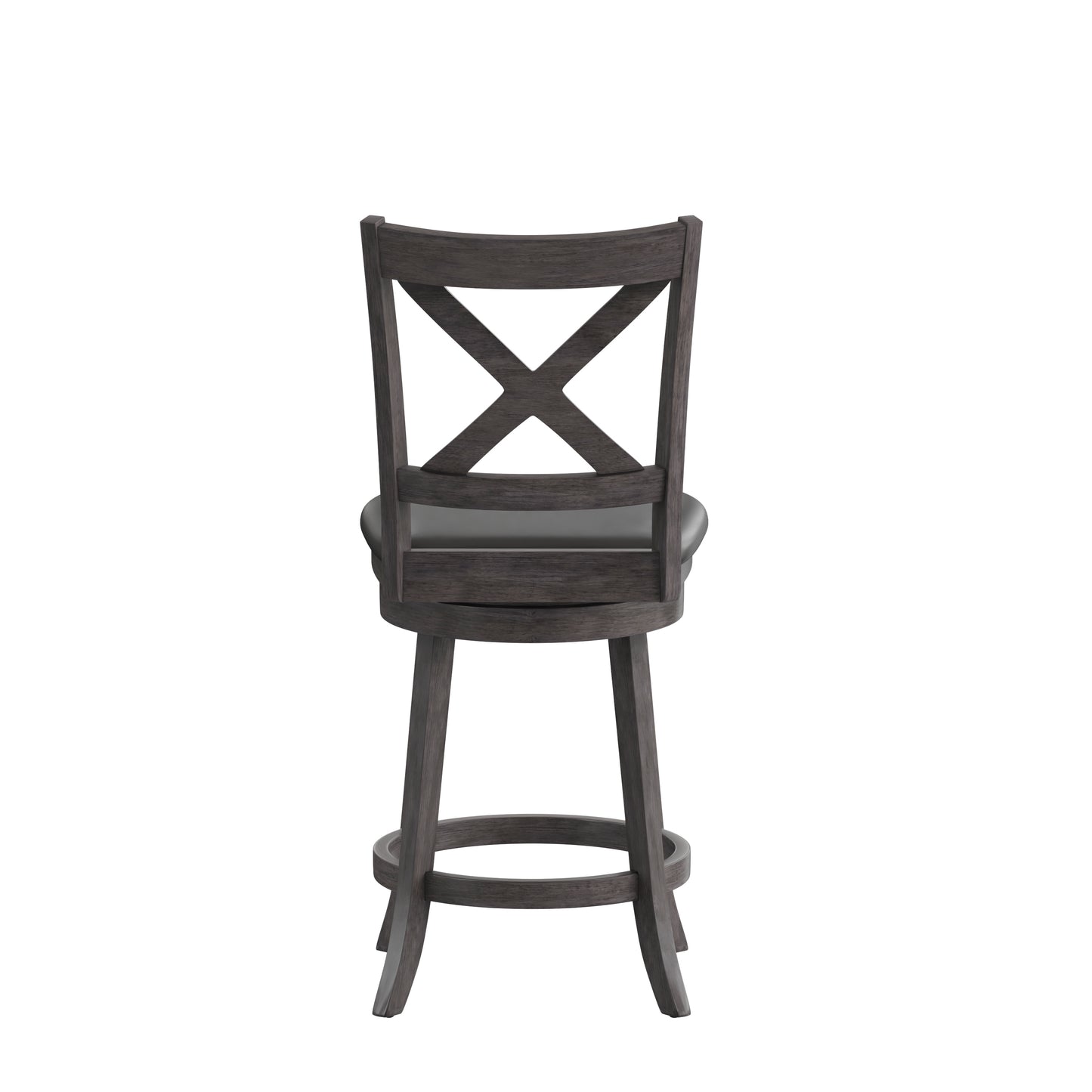 Felicity Commercial Grade Wood Classic Crossback Swivel Counter Height Barstool with Padded Black LeatherSoft Seat, Gray Wash Walnut Black Vinyl/Gray Wash Walnut Frame ES-UN1-24-GY-GG