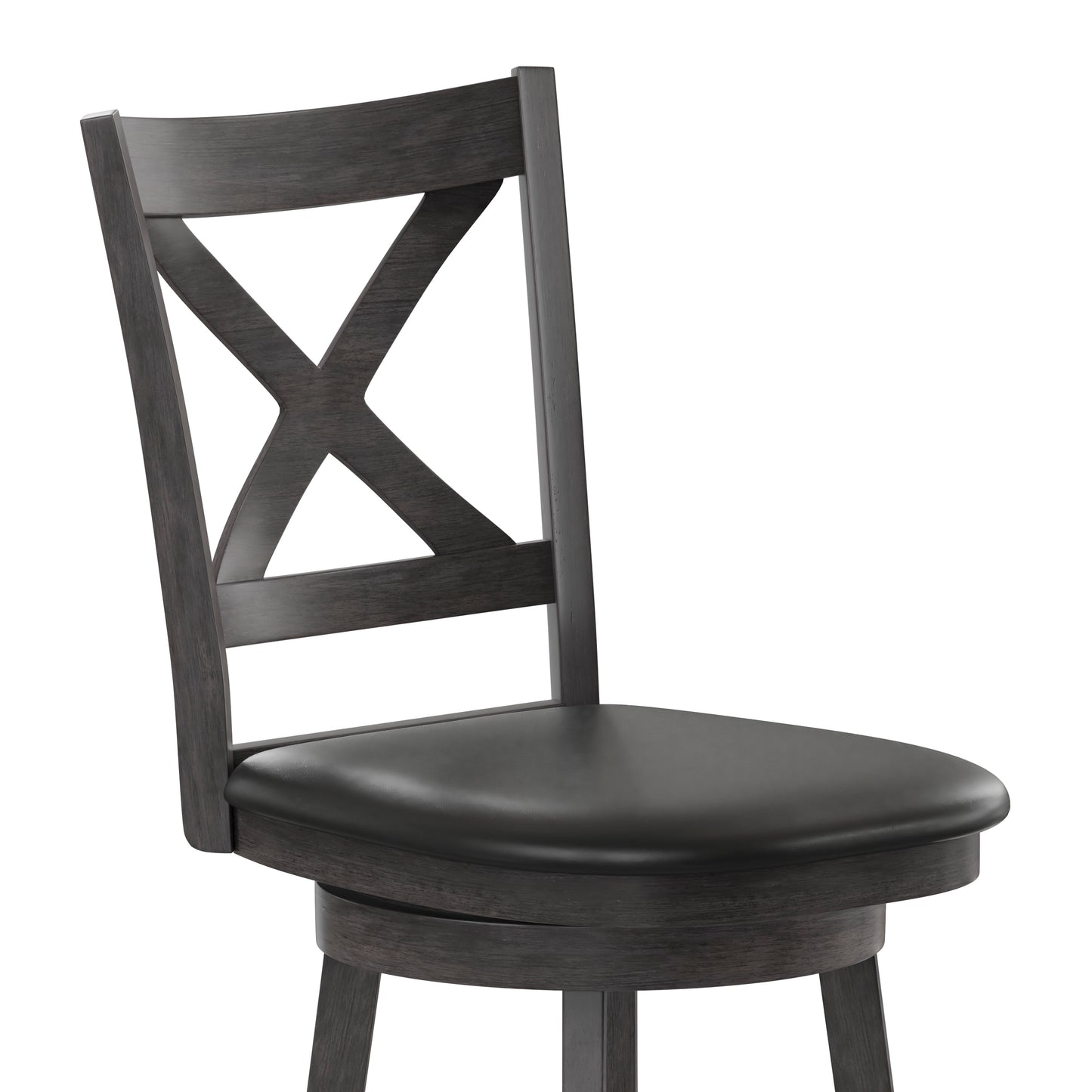 Felicity Commercial Grade Wood Classic Crossback Swivel Counter Height Barstool with Padded Black LeatherSoft Seat, Gray Wash Walnut Black Vinyl/Gray Wash Walnut Frame ES-UN1-24-GY-GG