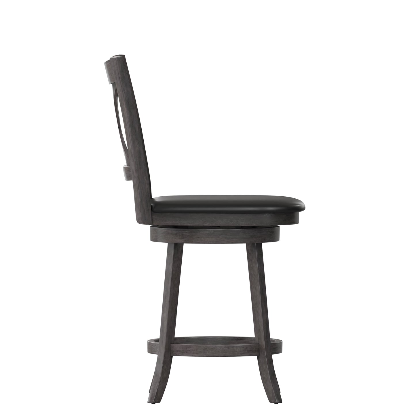 Felicity Commercial Grade Wood Classic Crossback Swivel Counter Height Barstool with Padded Black LeatherSoft Seat, Gray Wash Walnut Black Vinyl/Gray Wash Walnut Frame ES-UN1-24-GY-GG