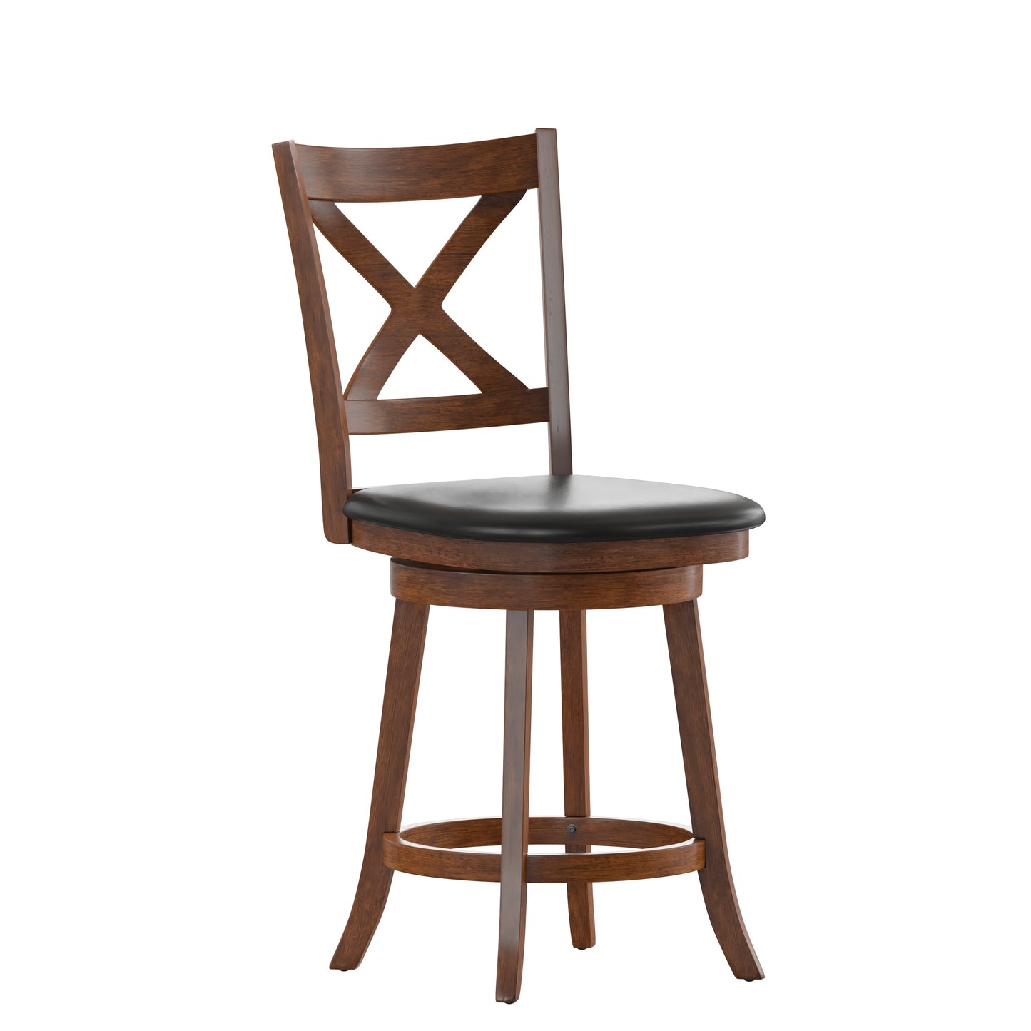 Felicity Commercial Grade Wood Classic Crossback Swivel Counter Height Barstool with Padded Black LeatherSoft Seat, Antique Oak Black Vinyl/Antique Oak Frame
