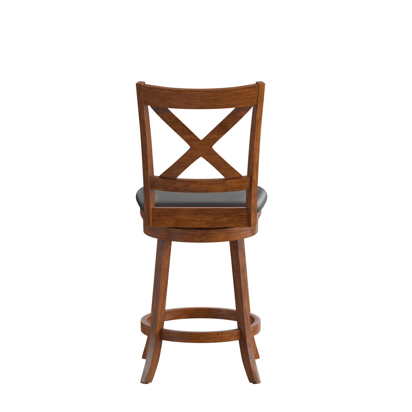 Felicity Commercial Grade Wood Classic Crossback Swivel Counter Height Barstool with Padded Black LeatherSoft Seat, Antique Oak Black Vinyl/Antique Oak Frame