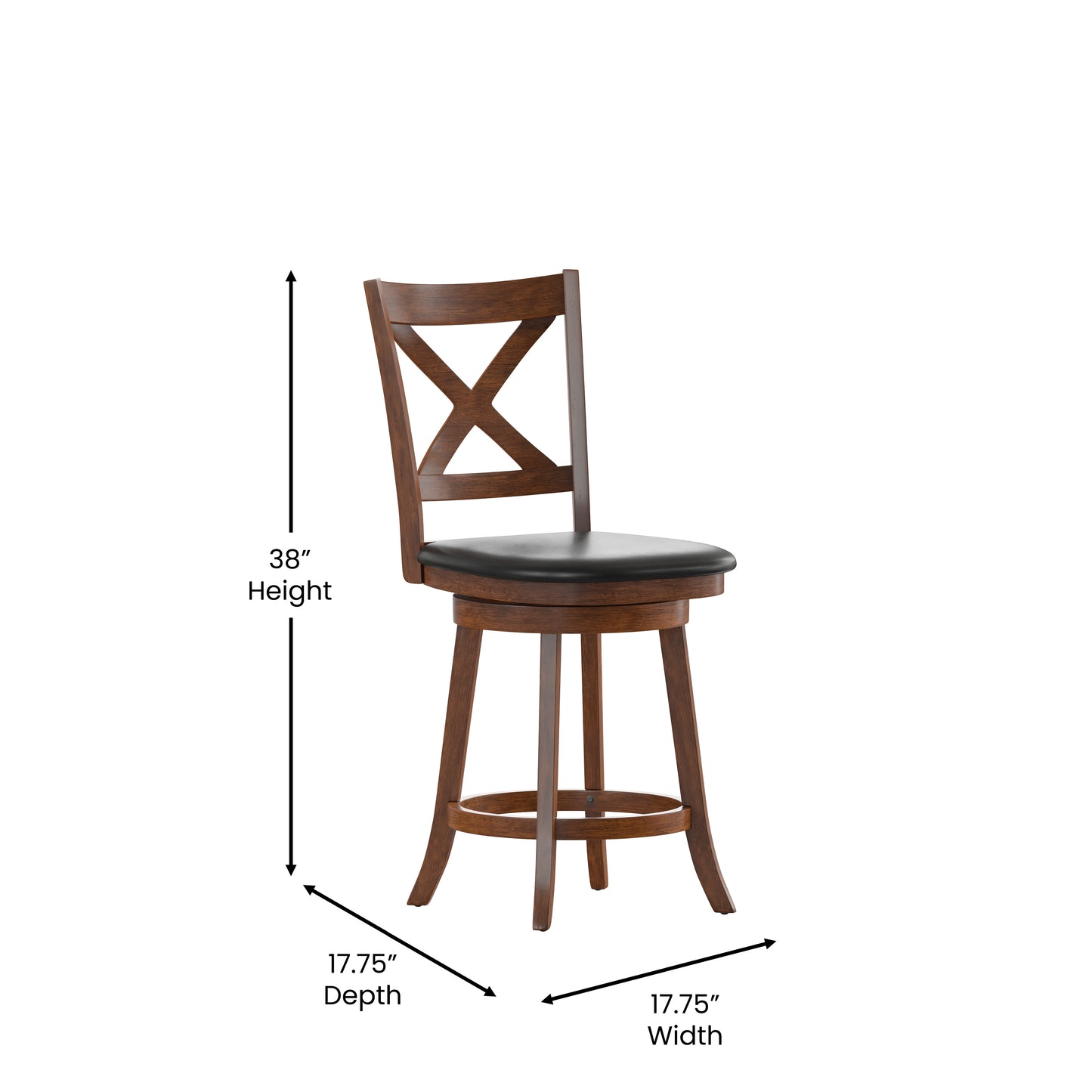 Felicity Commercial Grade Wood Classic Crossback Swivel Counter Height Barstool with Padded Black LeatherSoft Seat, Antique Oak Black Vinyl/Antique Oak Frame