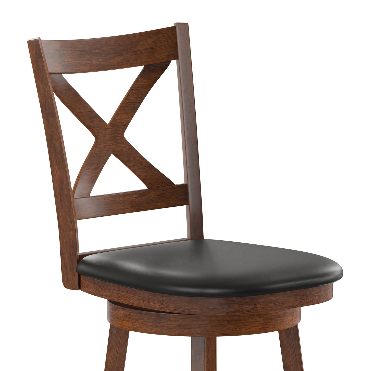 Felicity Commercial Grade Wood Classic Crossback Swivel Counter Height Barstool with Padded Black LeatherSoft Seat, Antique Oak Black Vinyl/Antique Oak Frame