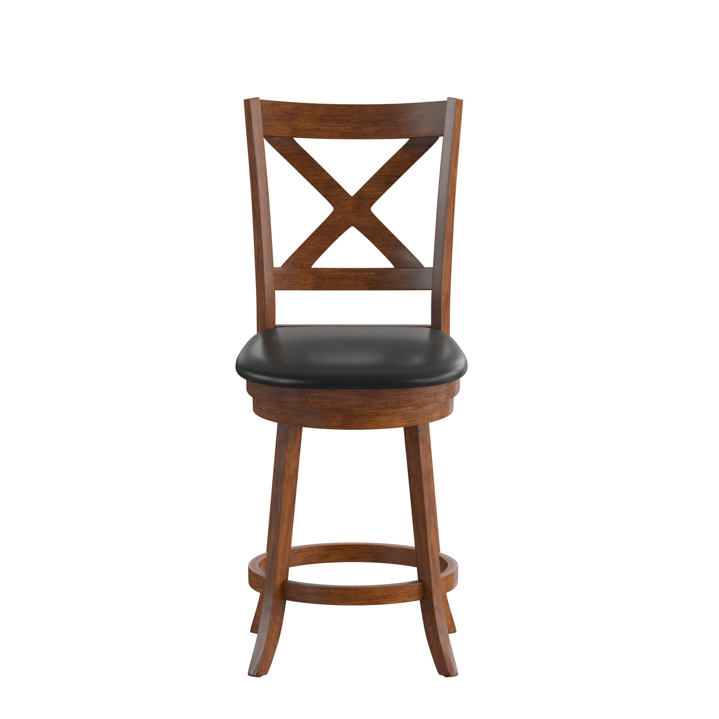 Felicity Commercial Grade Wood Classic Crossback Swivel Counter Height Barstool with Padded Black LeatherSoft Seat, Antique Oak Black Vinyl/Antique Oak Frame