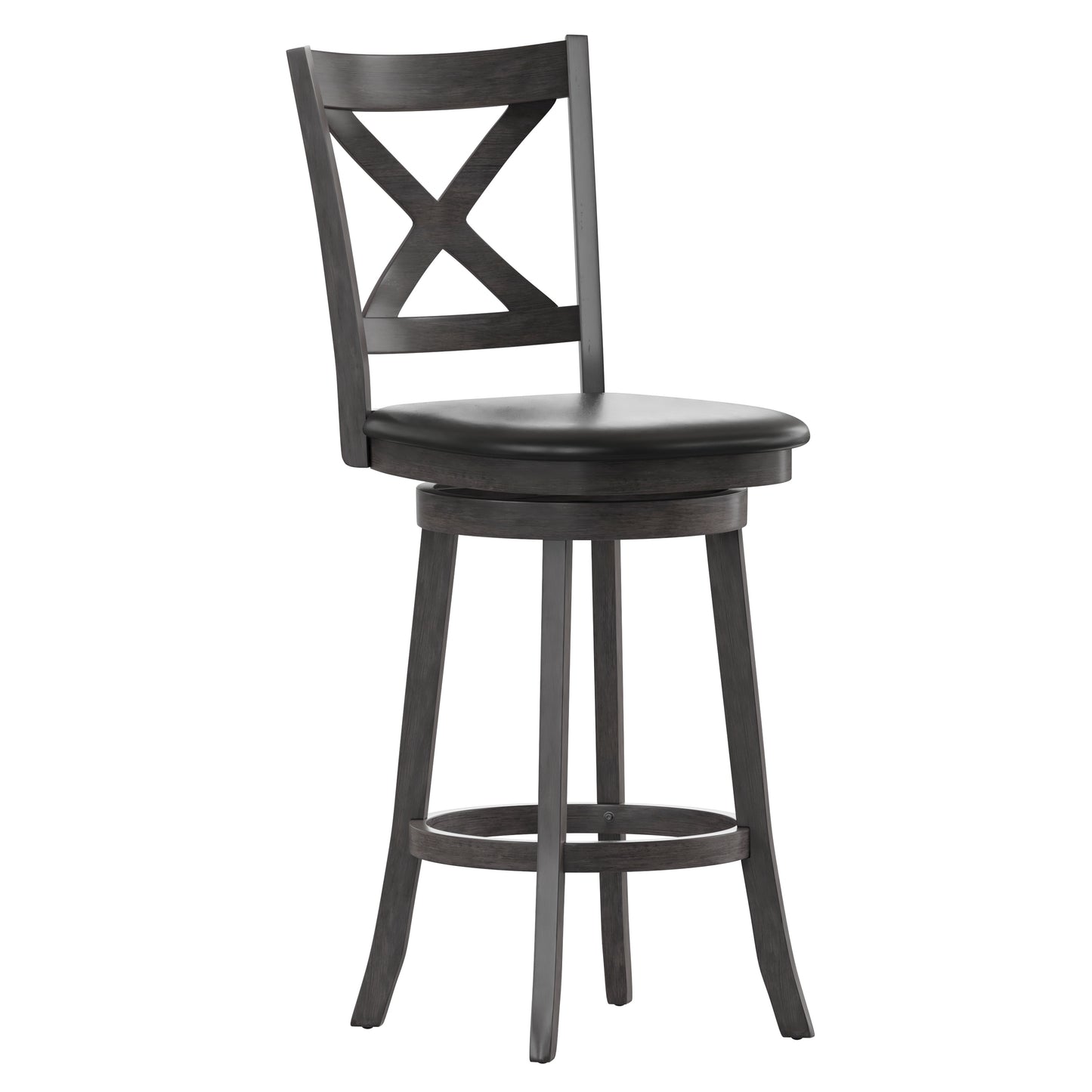 Felicity Commercial Grade Wood Classic Crossback Swivel Bar Height Barstool with Padded Black LeatherSoft Seat, Gray Wash Walnut Black Vinyl/Gray Wash Walnut Frame ES-UN1-29-GY-GG