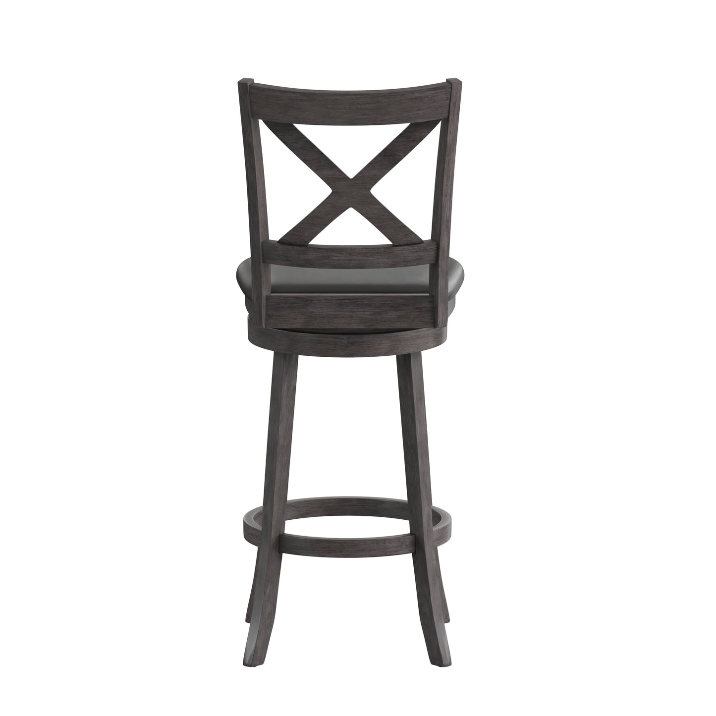 Felicity Commercial Grade Wood Classic Crossback Swivel Bar Height Barstool with Padded Black LeatherSoft Seat, Gray Wash Walnut Black Vinyl/Gray Wash Walnut Frame ES-UN1-29-GY-GG