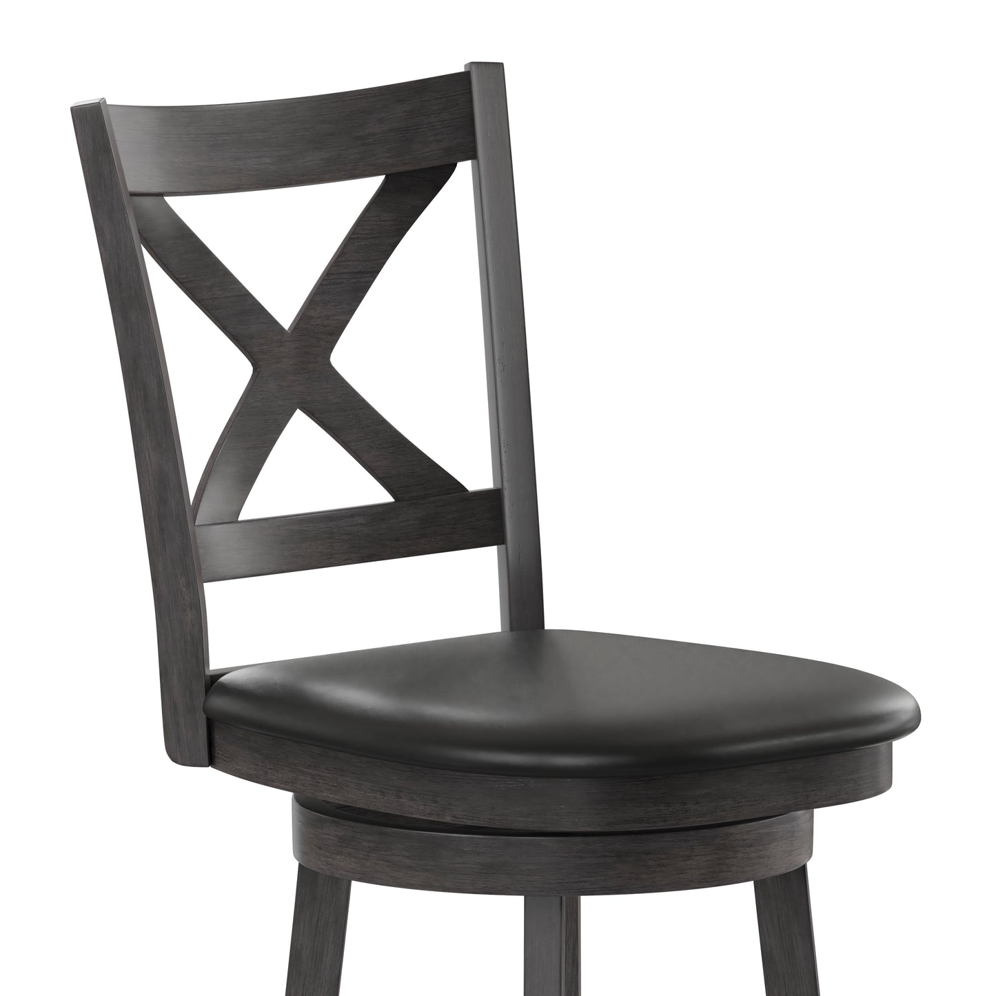 Felicity Commercial Grade Wood Classic Crossback Swivel Bar Height Barstool with Padded Black LeatherSoft Seat, Gray Wash Walnut Black Vinyl/Gray Wash Walnut Frame ES-UN1-29-GY-GG