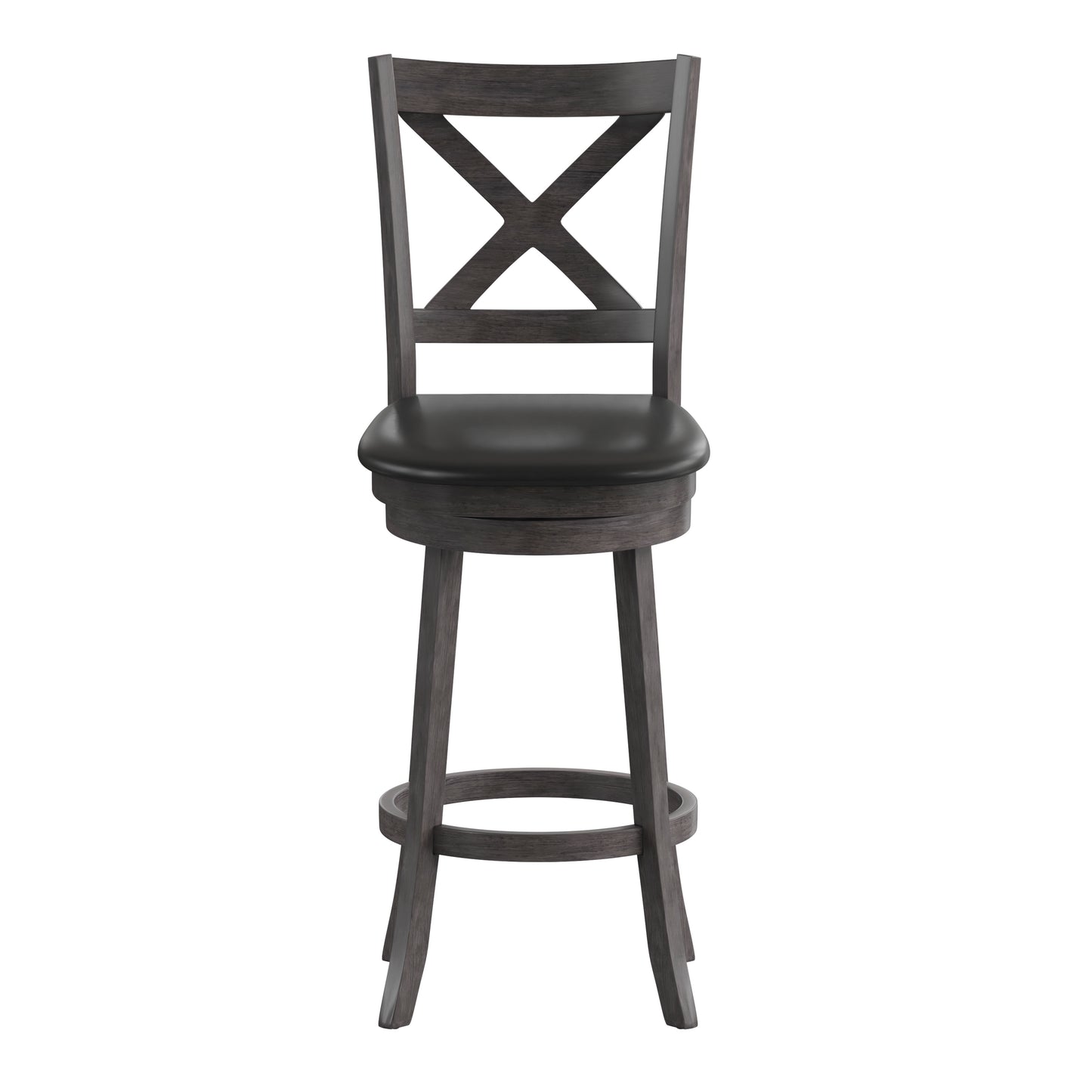 Felicity Commercial Grade Wood Classic Crossback Swivel Bar Height Barstool with Padded Black LeatherSoft Seat, Gray Wash Walnut Black Vinyl/Gray Wash Walnut Frame ES-UN1-29-GY-GG