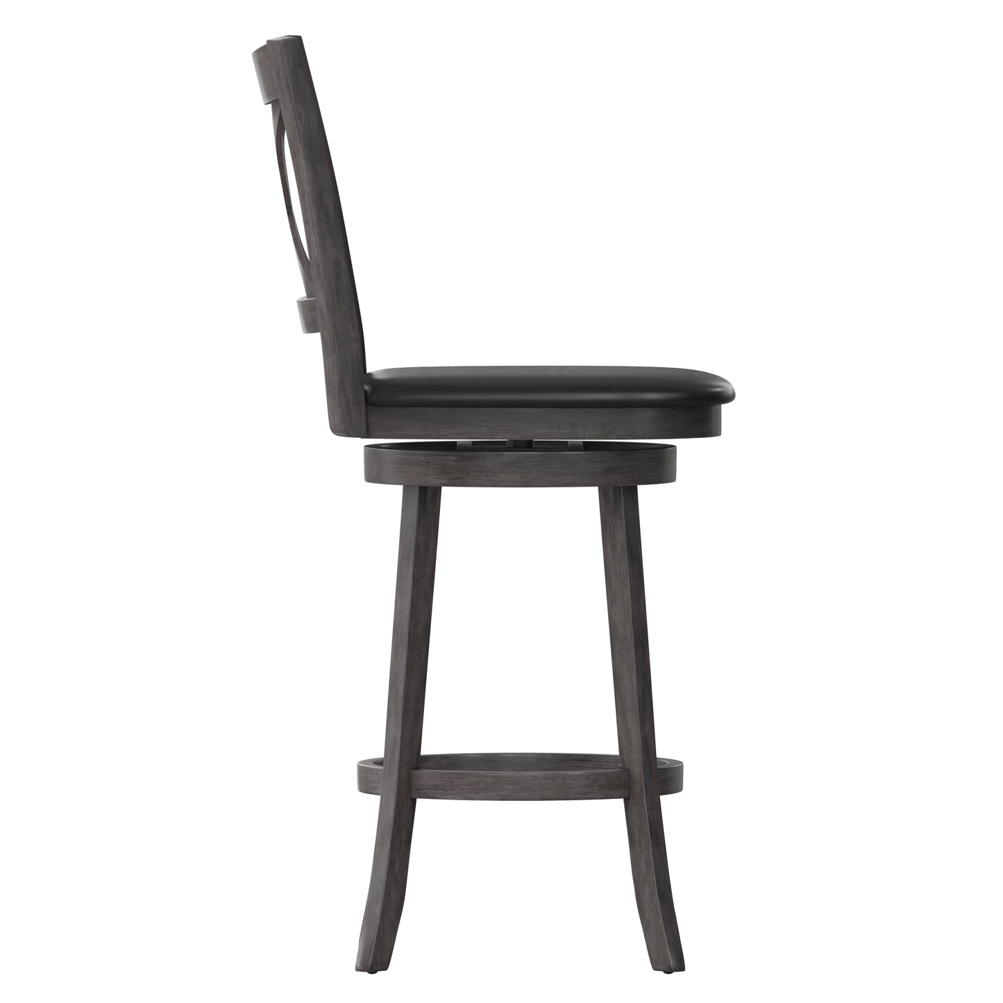 Felicity Commercial Grade Wood Classic Crossback Swivel Bar Height Barstool with Padded Black LeatherSoft Seat, Gray Wash Walnut Black Vinyl/Gray Wash Walnut Frame ES-UN1-29-GY-GG