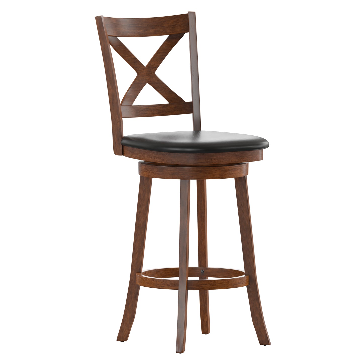 Felicity Commercial Grade Wood Classic Crossback Swivel Bar Height Barstool with Padded Black LeatherSoft Seat, Antique Oak Black Vinyl/Antique Oak Frame ES-UN1-29-OAK-GG