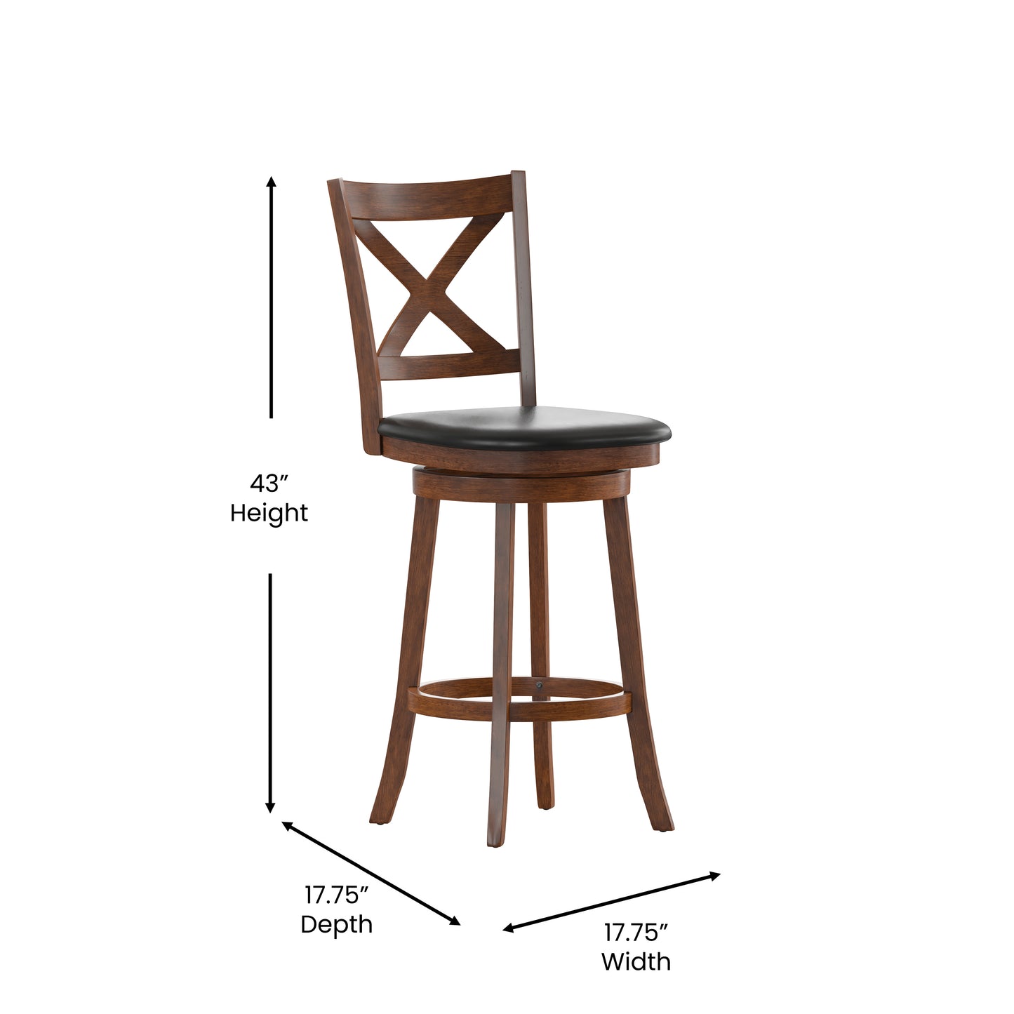 Felicity Commercial Grade Wood Classic Crossback Swivel Bar Height Barstool with Padded Black LeatherSoft Seat, Antique Oak Black Vinyl/Antique Oak Frame ES-UN1-29-OAK-GG