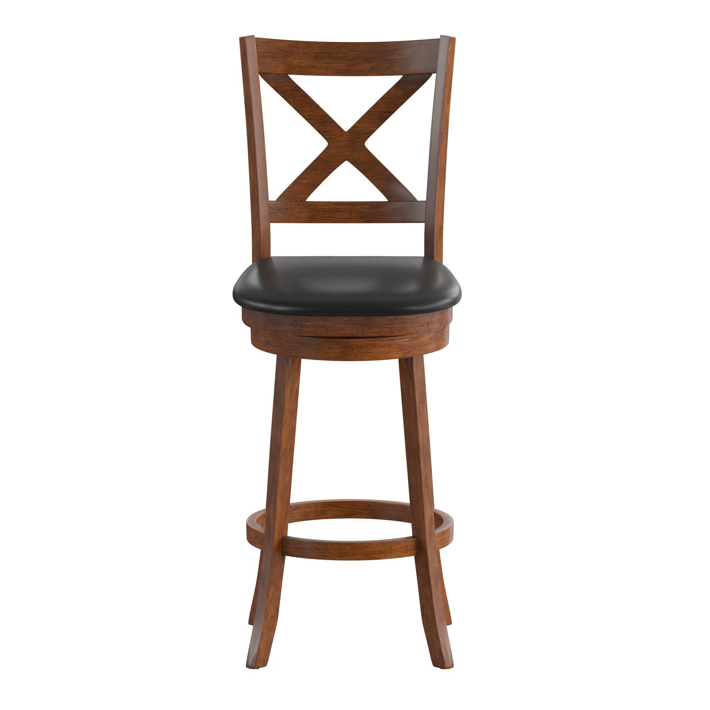Felicity Commercial Grade Wood Classic Crossback Swivel Bar Height Barstool with Padded Black LeatherSoft Seat, Antique Oak Black Vinyl/Antique Oak Frame ES-UN1-29-OAK-GG