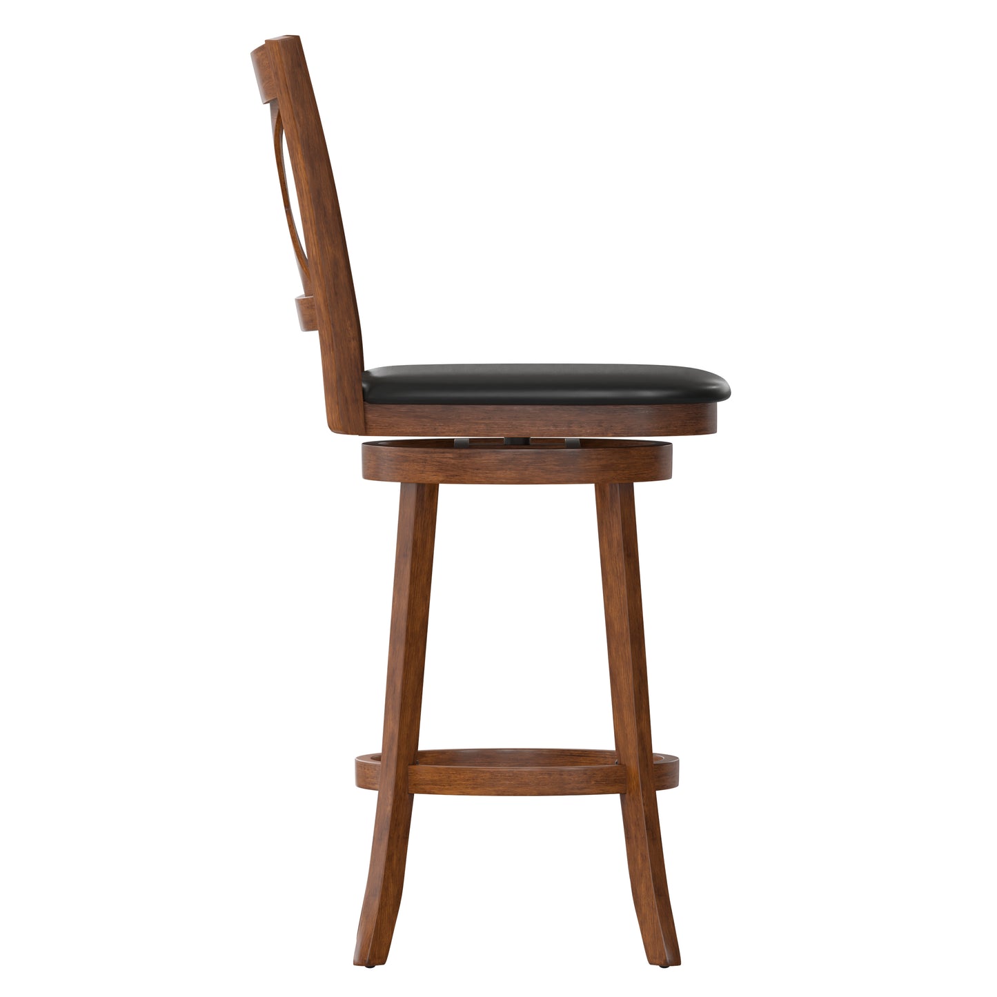 Felicity Commercial Grade Wood Classic Crossback Swivel Bar Height Barstool with Padded Black LeatherSoft Seat, Antique Oak Black Vinyl/Antique Oak Frame ES-UN1-29-OAK-GG