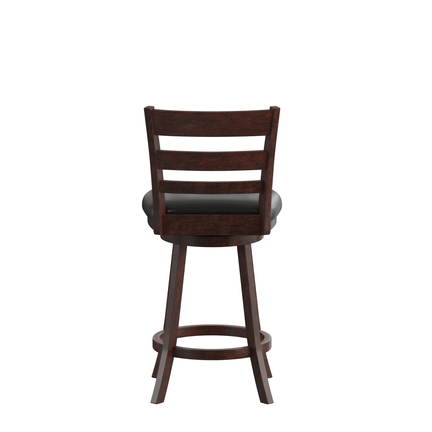 Zerrick Commercial Grade Wood Classic Ladderback Swivel Counter Height Barstool with Padded Black LeatherSoft Seat, Espresso Black Vinyl/Espresso Frame