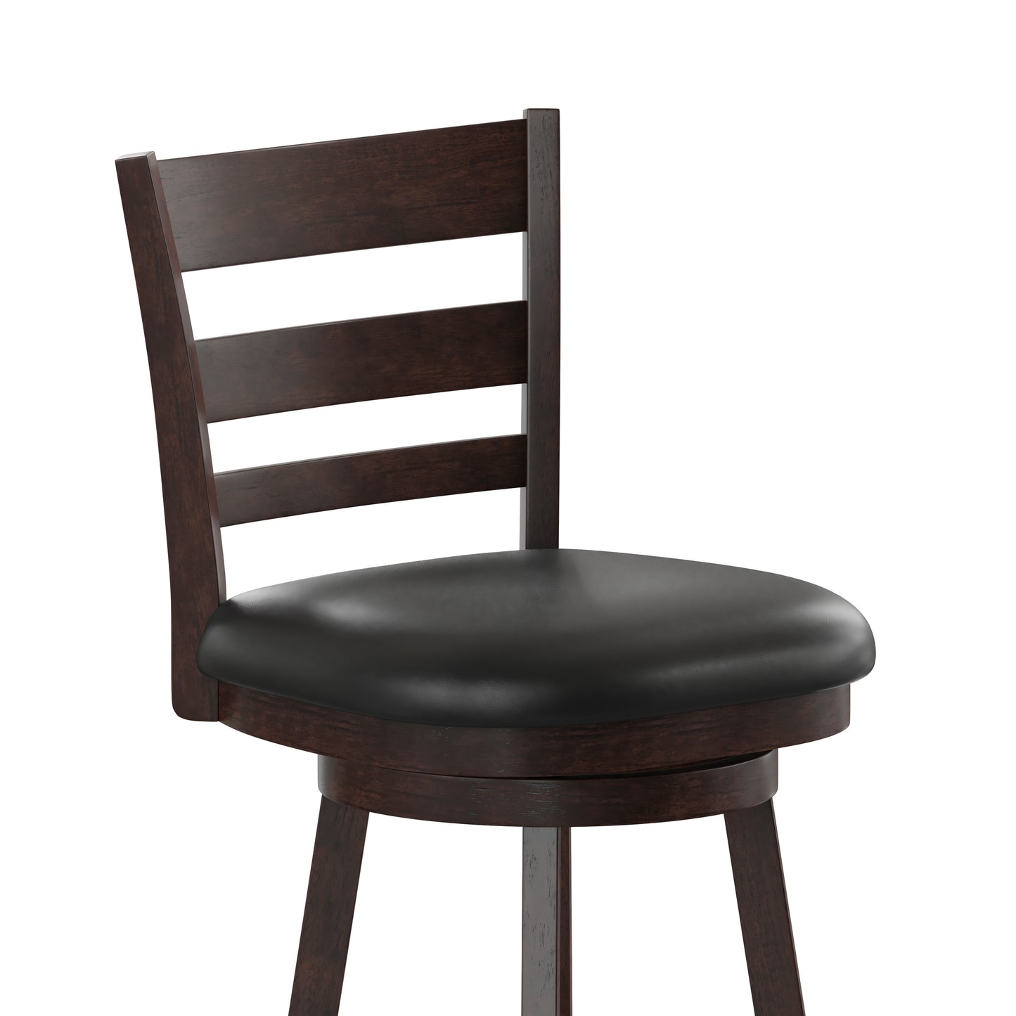 Zerrick Commercial Grade Wood Classic Ladderback Swivel Counter Height Barstool with Padded Black LeatherSoft Seat, Espresso Black Vinyl/Espresso Frame