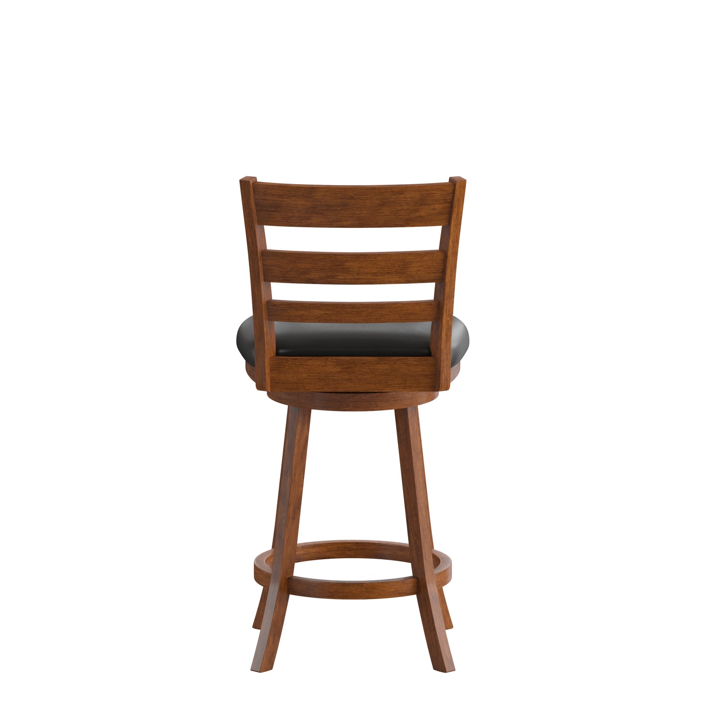 Zerrick Commercial Grade Wood Classic Ladderback Swivel Counter Height Barstool with Padded Black LeatherSoft Seat, Antique Oak Black Vinyl/Antique Oak Frame ES-UN3-24-OAK-GG