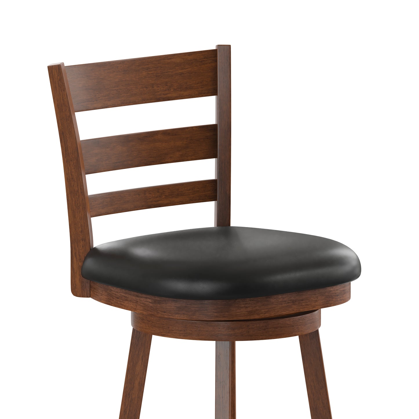 Zerrick Commercial Grade Wood Classic Ladderback Swivel Counter Height Barstool with Padded Black LeatherSoft Seat, Antique Oak Black Vinyl/Antique Oak Frame ES-UN3-24-OAK-GG