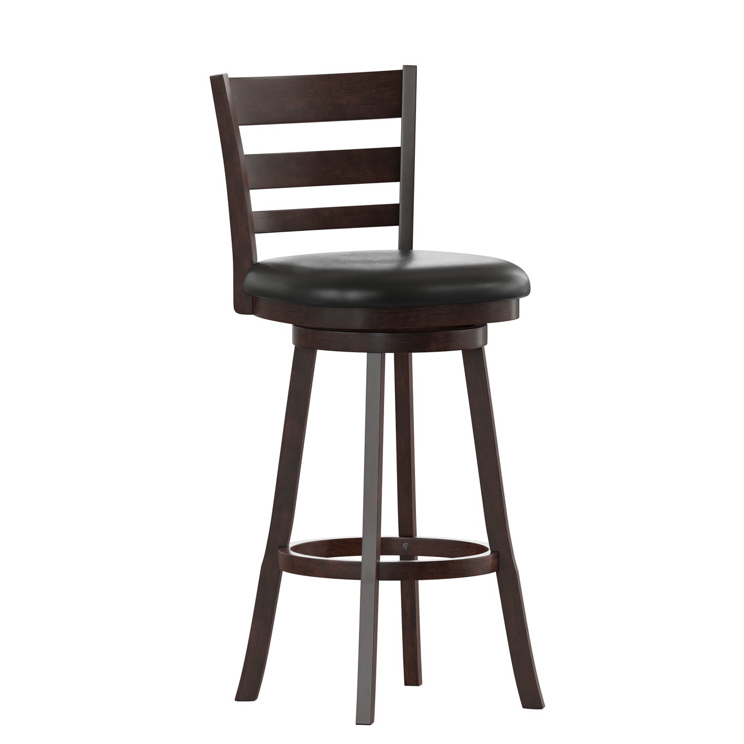 Zerrick Commercial Grade Wood Classic Ladderback Swivel Bar Height Barstool with Padded Black LeatherSoft Seat, Espresso Black Vinyl/Espresso Frame ES-UN3-29-ESP-GG