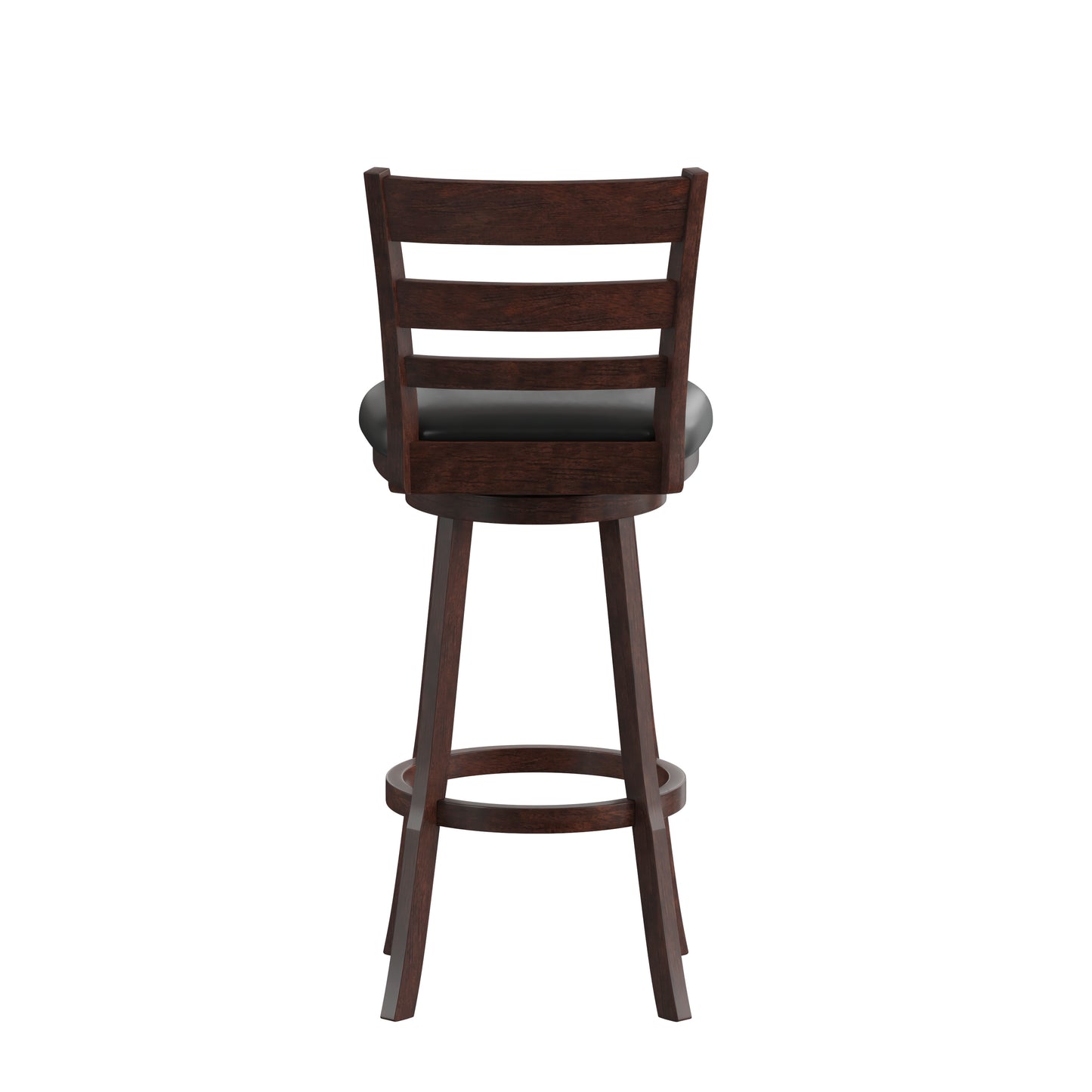 Zerrick Commercial Grade Wood Classic Ladderback Swivel Bar Height Barstool with Padded Black LeatherSoft Seat, Espresso Black Vinyl/Espresso Frame ES-UN3-29-ESP-GG