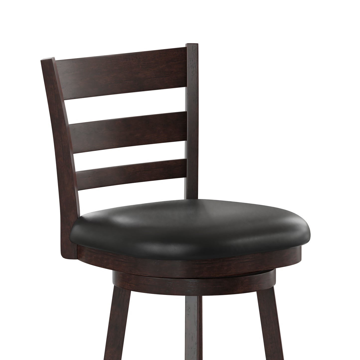 Zerrick Commercial Grade Wood Classic Ladderback Swivel Bar Height Barstool with Padded Black LeatherSoft Seat, Espresso Black Vinyl/Espresso Frame ES-UN3-29-ESP-GG