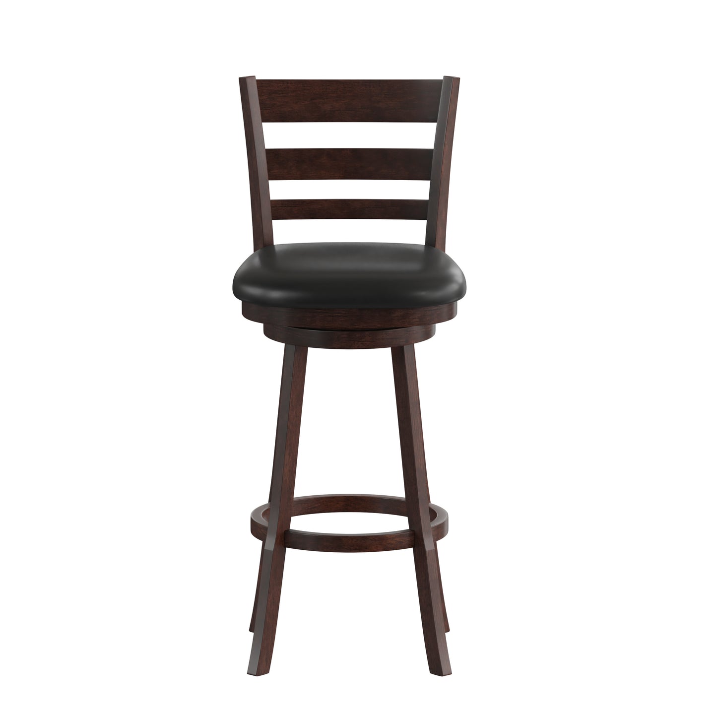 Zerrick Commercial Grade Wood Classic Ladderback Swivel Bar Height Barstool with Padded Black LeatherSoft Seat, Espresso Black Vinyl/Espresso Frame ES-UN3-29-ESP-GG
