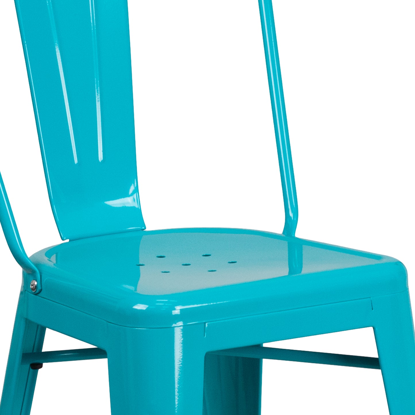 Carly Commercial Grade 24" High Crystal Teal-Blue Metal Indoor-Outdoor Counter Height Stool with Back Crystal Teal-Blue
