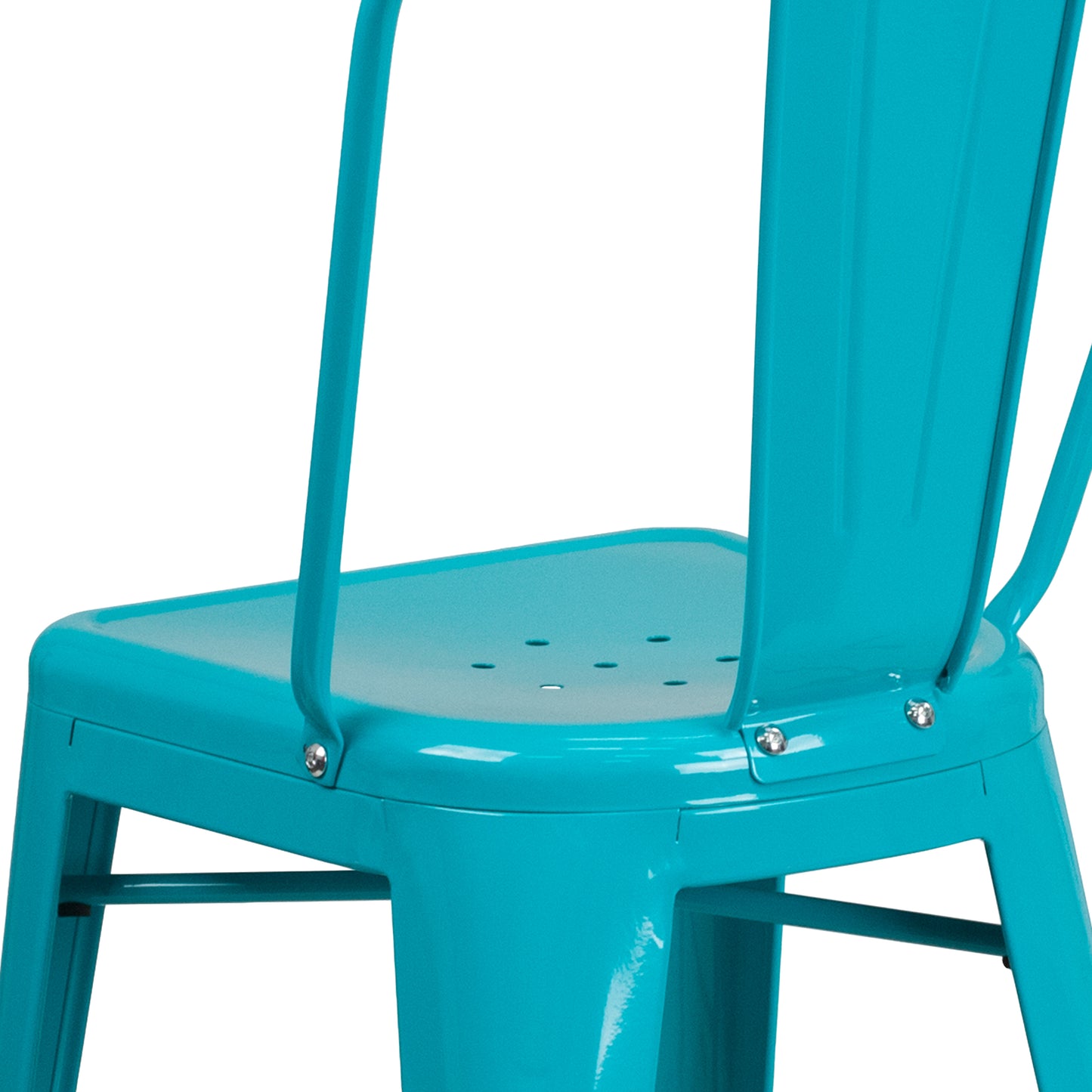 Carly Commercial Grade 24" High Crystal Teal-Blue Metal Indoor-Outdoor Counter Height Stool with Back Crystal Teal-Blue