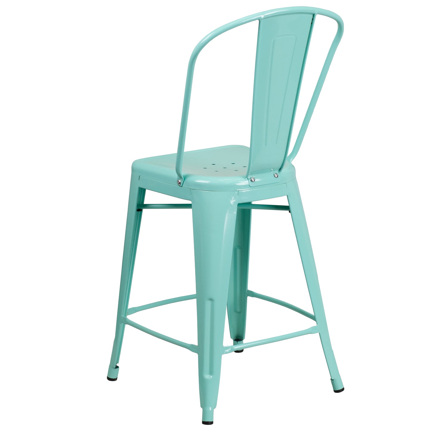 Carly Commercial Grade 24" High Mint Green Metal Indoor-Outdoor Counter Height Stool with Back Mint Green
