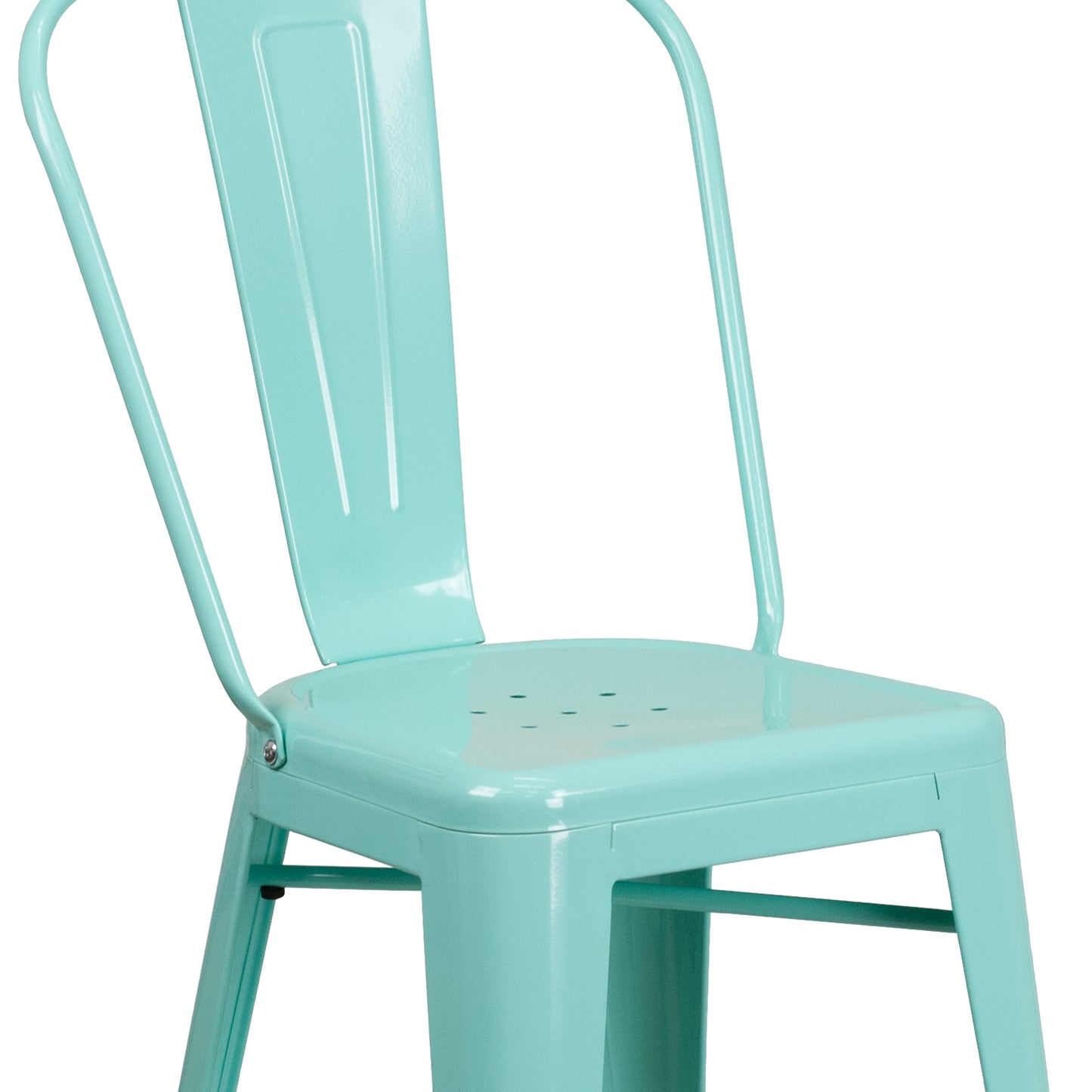 Carly Commercial Grade 24" High Mint Green Metal Indoor-Outdoor Counter Height Stool with Back Mint Green