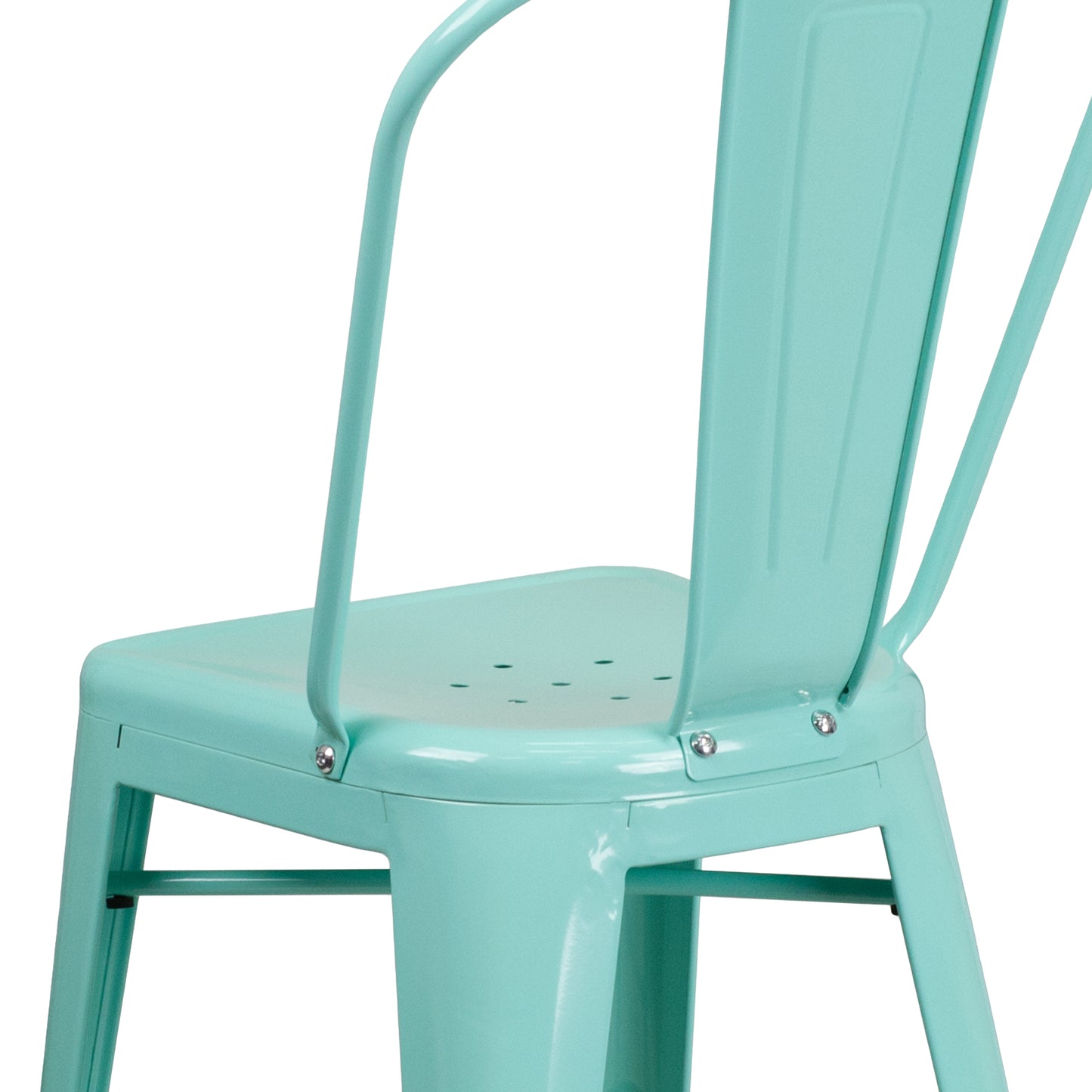 Carly Commercial Grade 24" High Mint Green Metal Indoor-Outdoor Counter Height Stool with Back Mint Green
