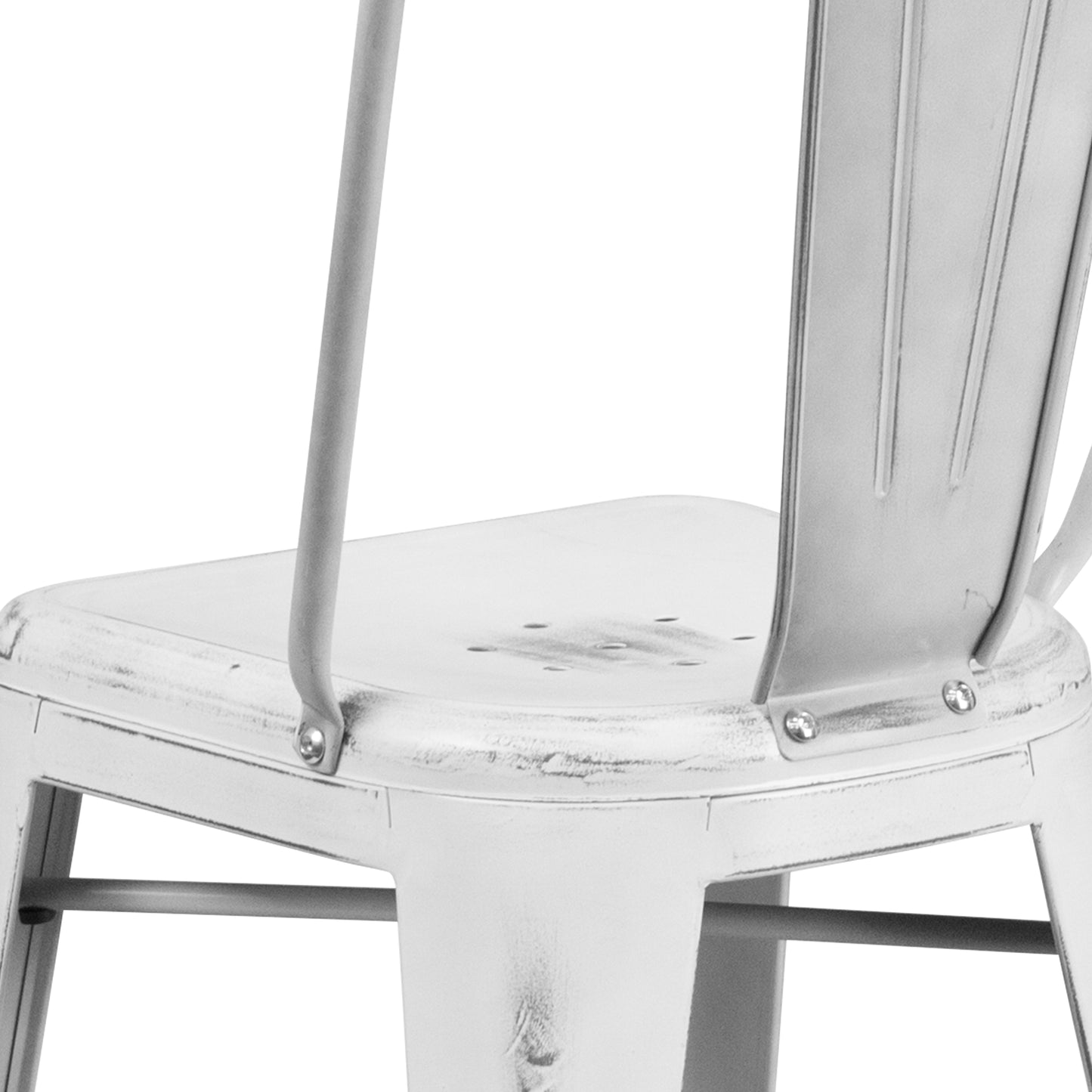 Carly Commercial Grade 24" High Distressed White Metal Indoor-Outdoor Counter Height Stool with Back White