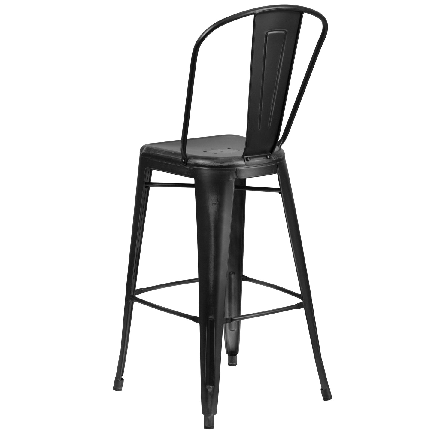 Cindy Commercial Grade 30" High Distressed Black Metal Indoor-Outdoor Barstool with Back Black