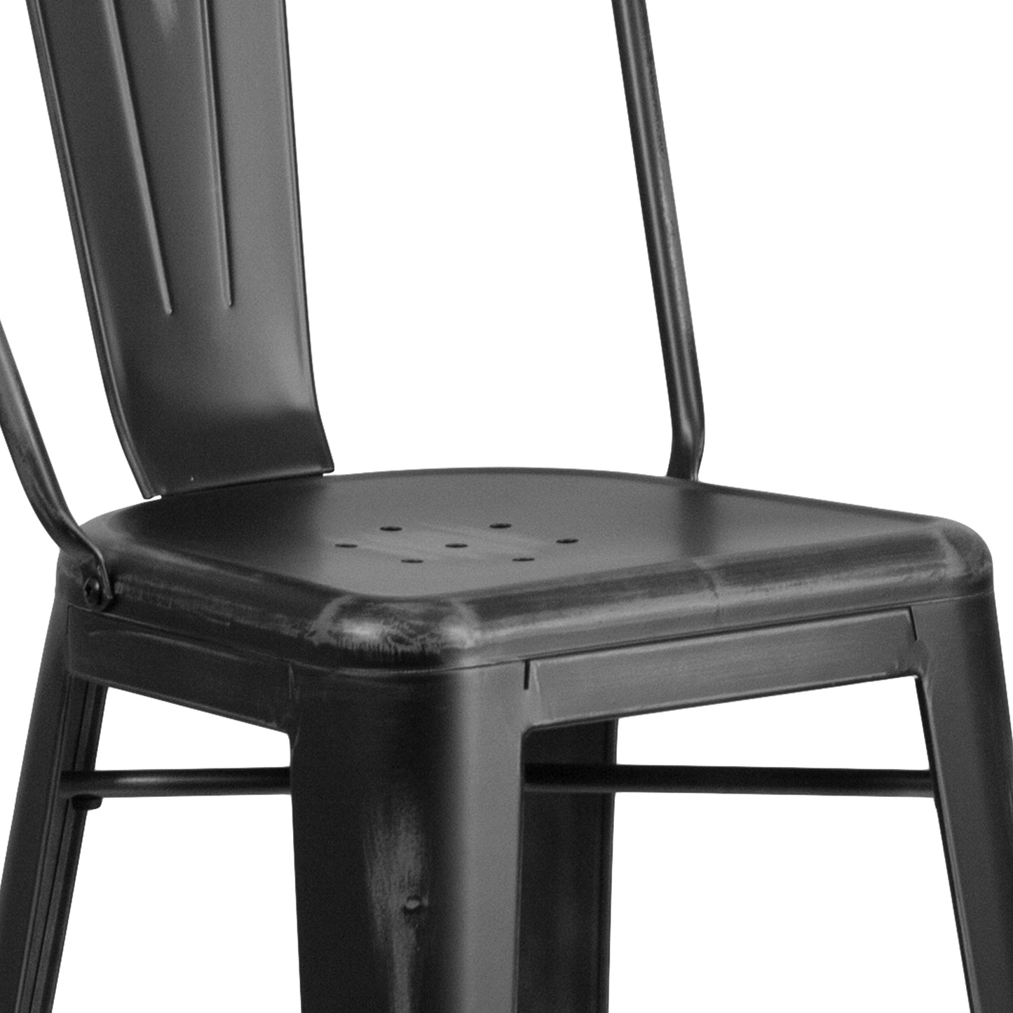 Cindy Commercial Grade 30" High Distressed Black Metal Indoor-Outdoor Barstool with Back Black