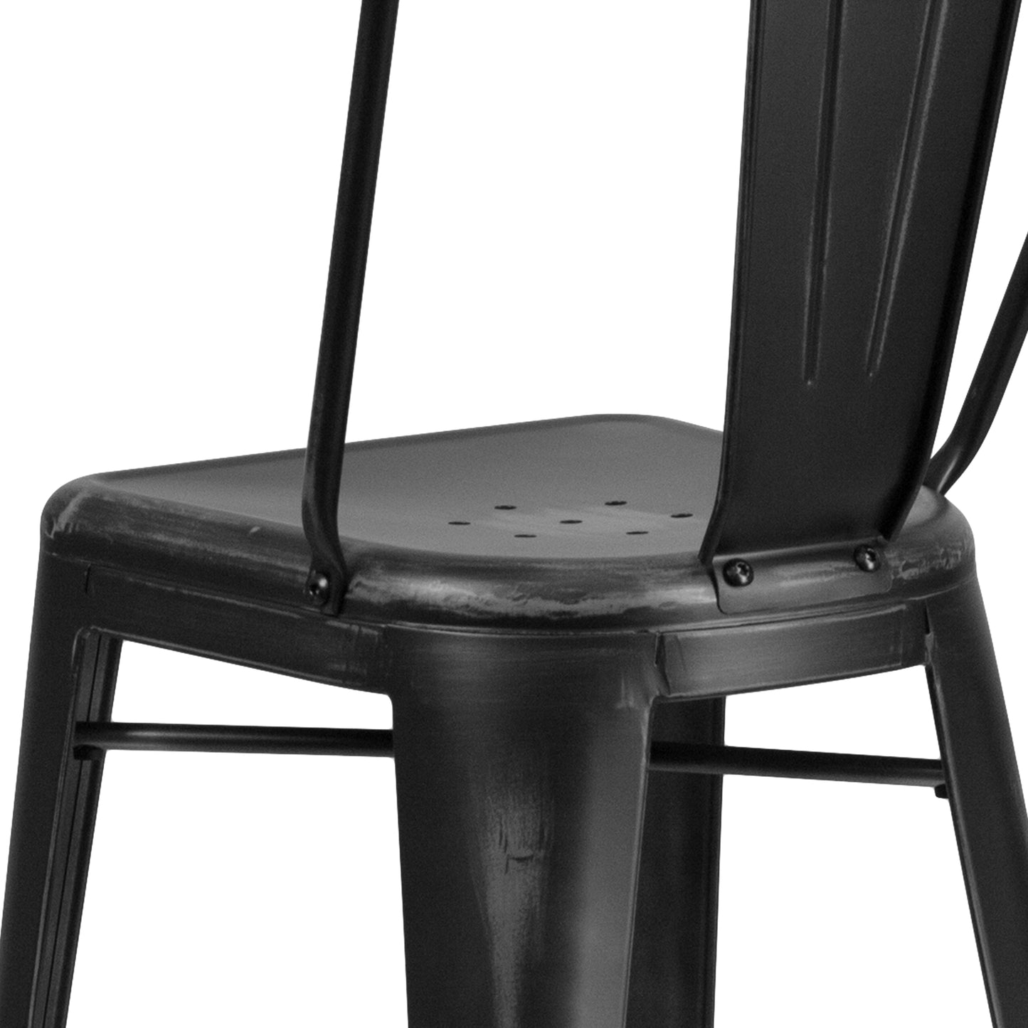 Cindy Commercial Grade 30" High Distressed Black Metal Indoor-Outdoor Barstool with Back Black