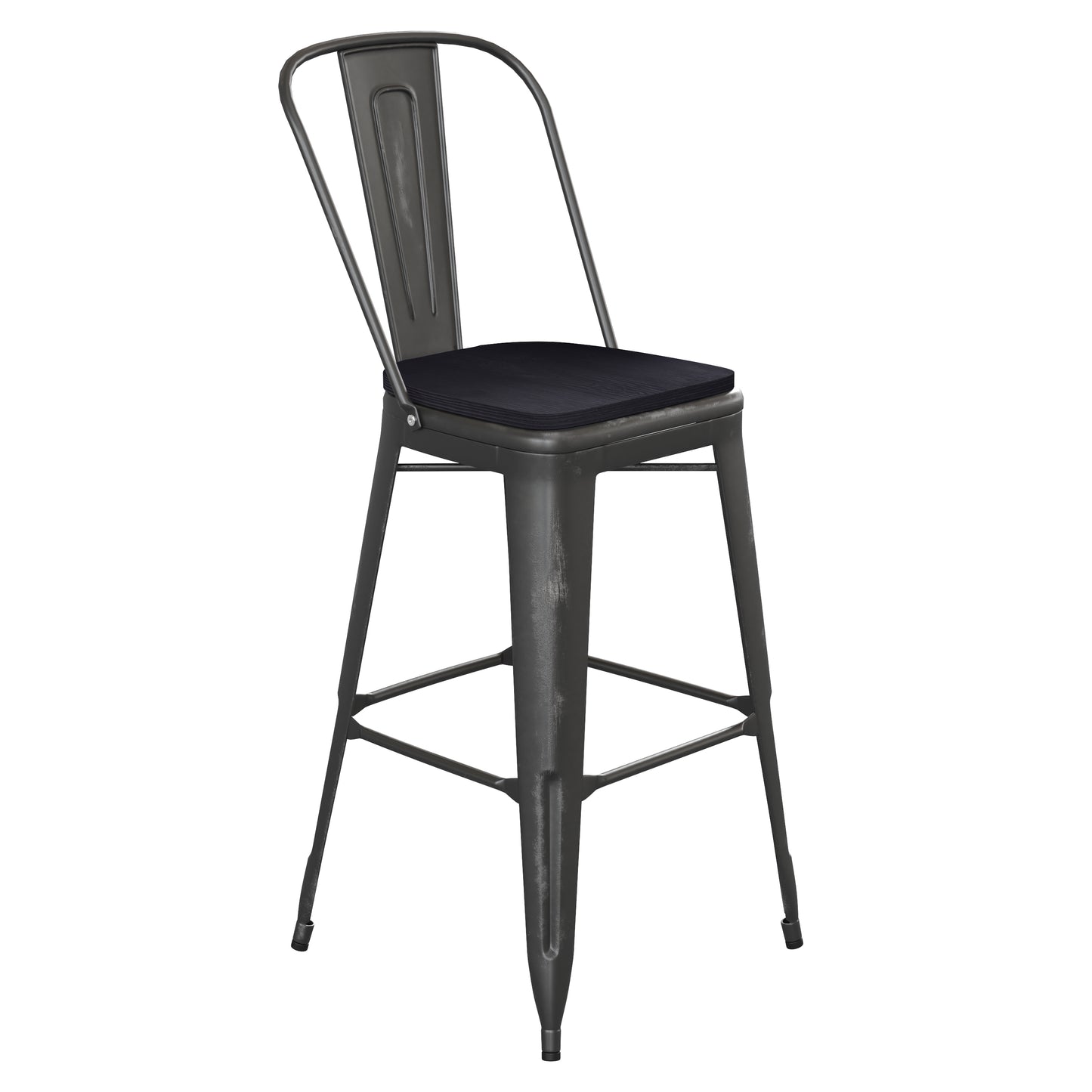 Carly Commercial Grade 30" High Black Metal Indoor-Outdoor Barstool with Back with Black Poly Resin Wood Seat Black Seat/Black Frame ET-3534-30-BK-PL1B-GG