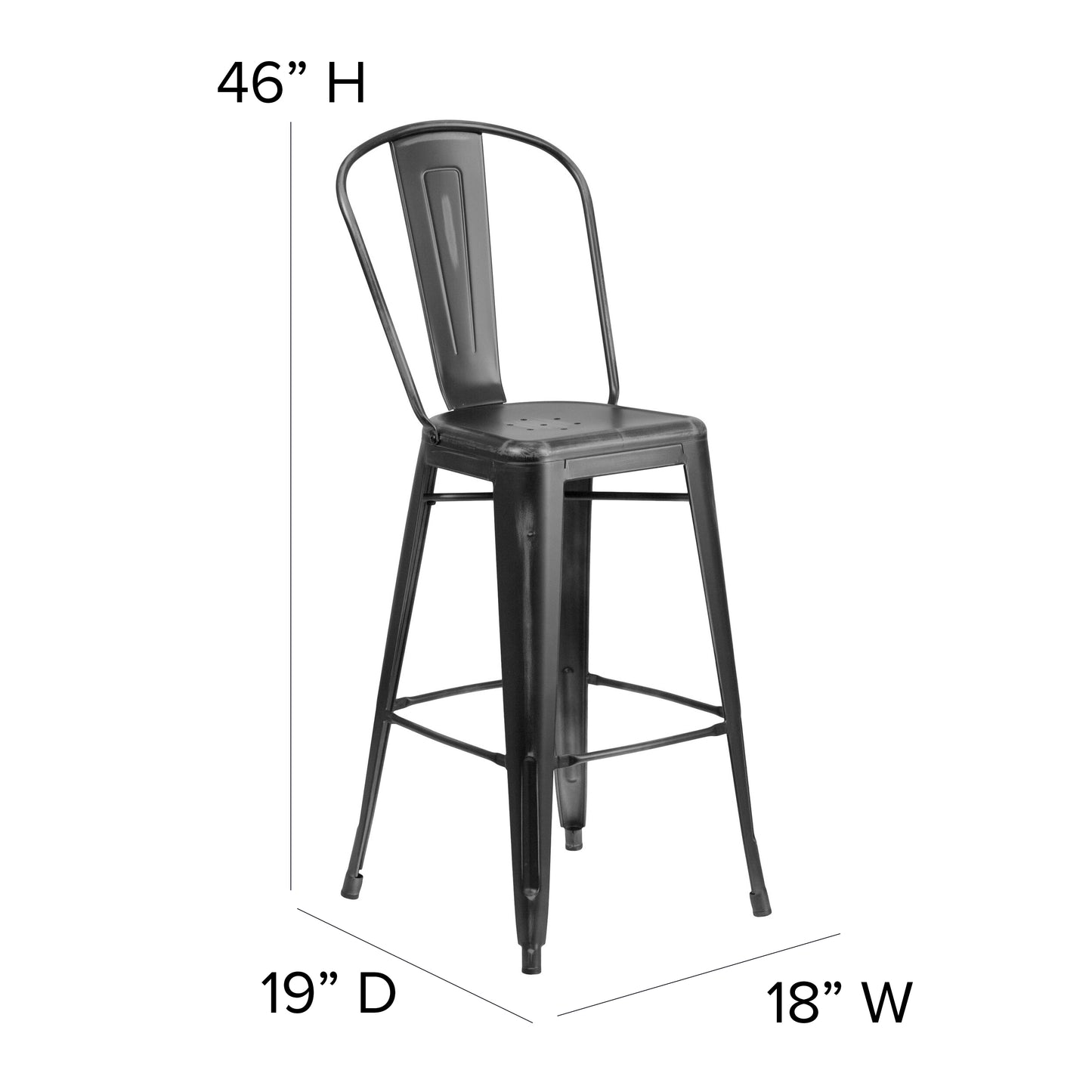 Carly Commercial Grade 30" High Black Metal Indoor-Outdoor Barstool with Back with Black Poly Resin Wood Seat Black Seat/Black Frame ET-3534-30-BK-PL1B-GG