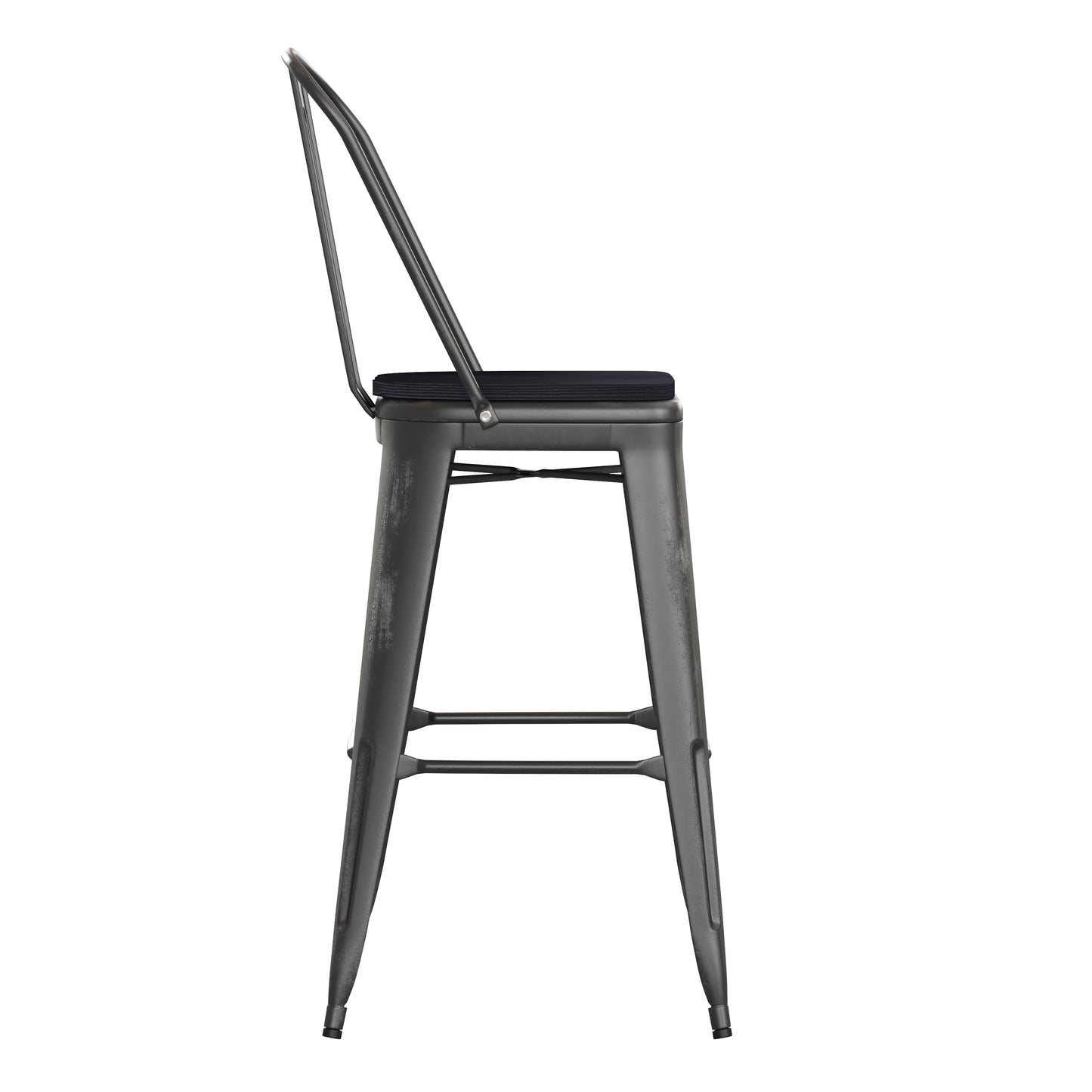 Carly Commercial Grade 30" High Black Metal Indoor-Outdoor Barstool with Back with Black Poly Resin Wood Seat Black Seat/Black Frame ET-3534-30-BK-PL1B-GG