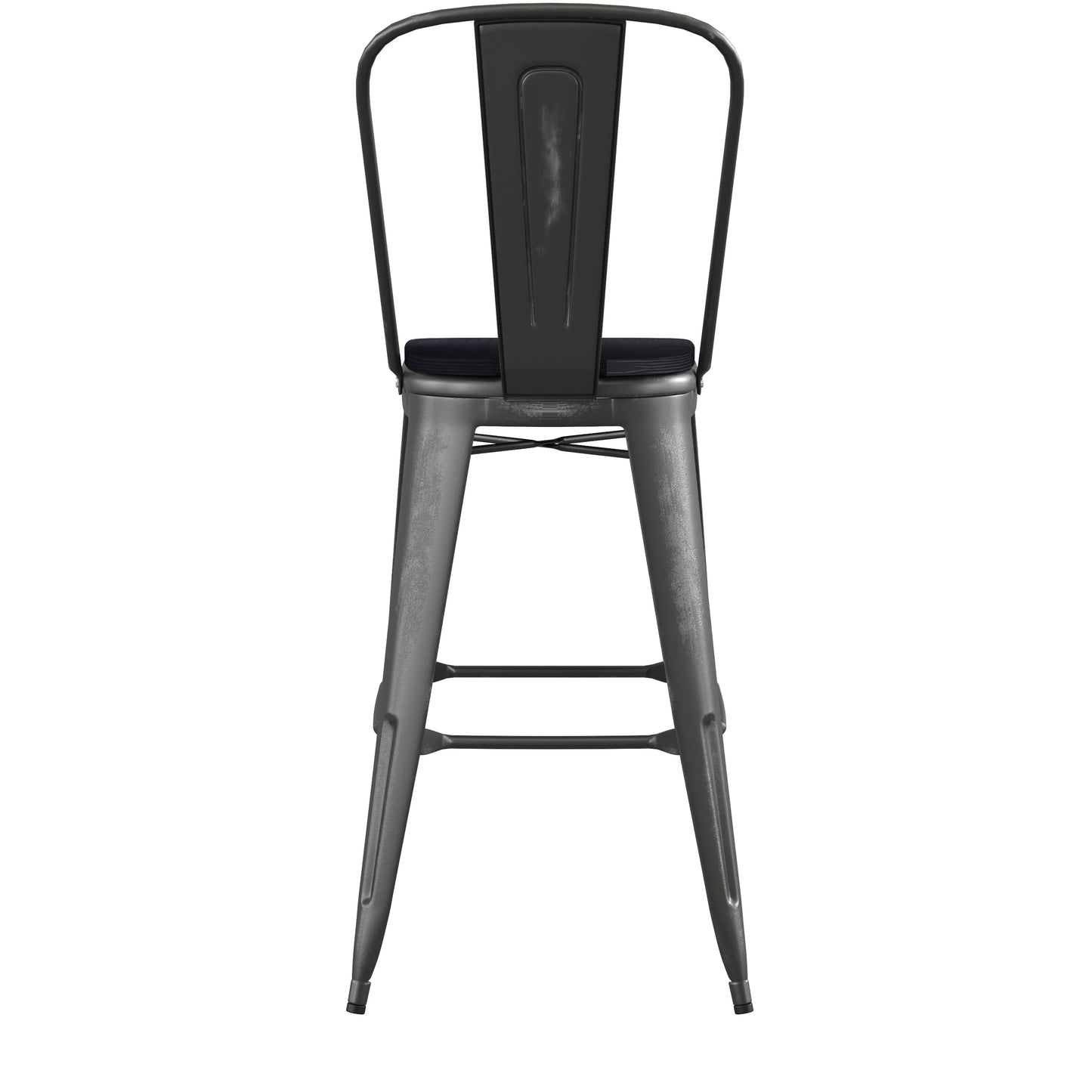 Carly Commercial Grade 30" High Black Metal Indoor-Outdoor Barstool with Back with Black Poly Resin Wood Seat Black Seat/Black Frame ET-3534-30-BK-PL1B-GG