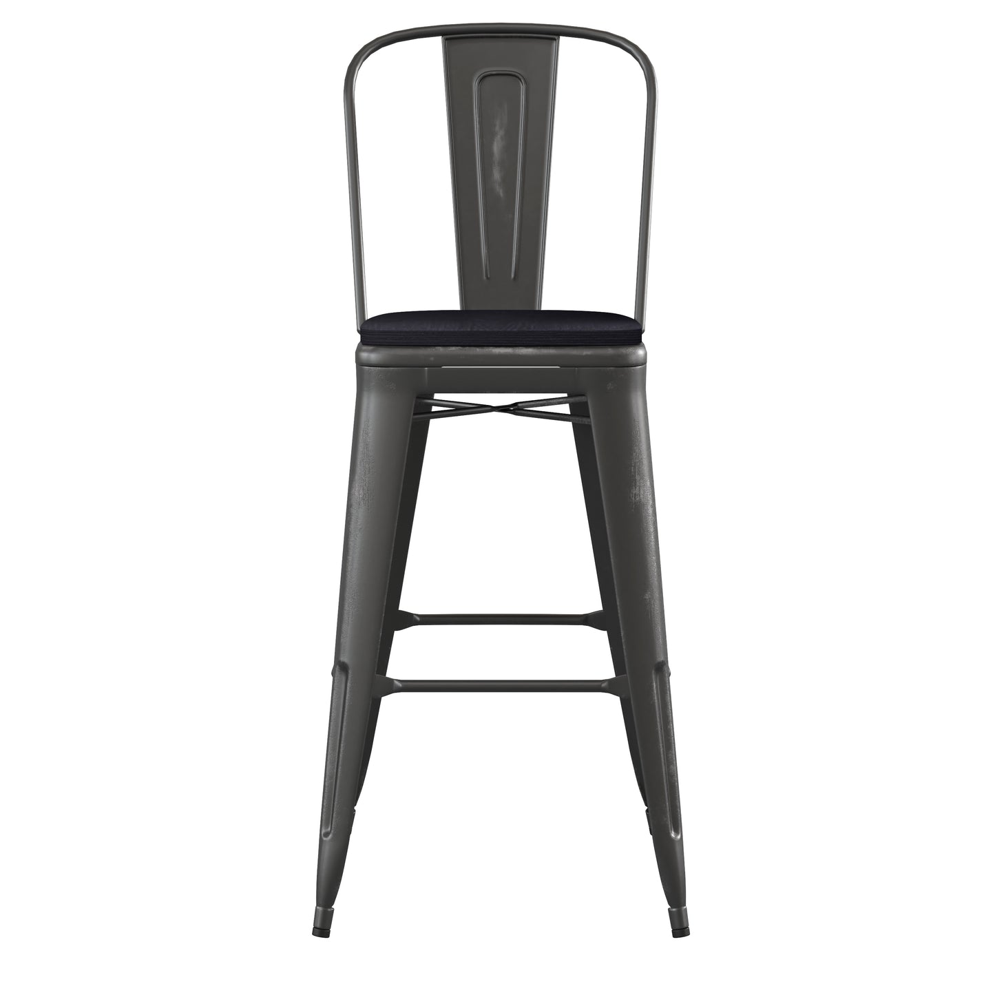 Carly Commercial Grade 30" High Black Metal Indoor-Outdoor Barstool with Back with Black Poly Resin Wood Seat Black Seat/Black Frame ET-3534-30-BK-PL1B-GG